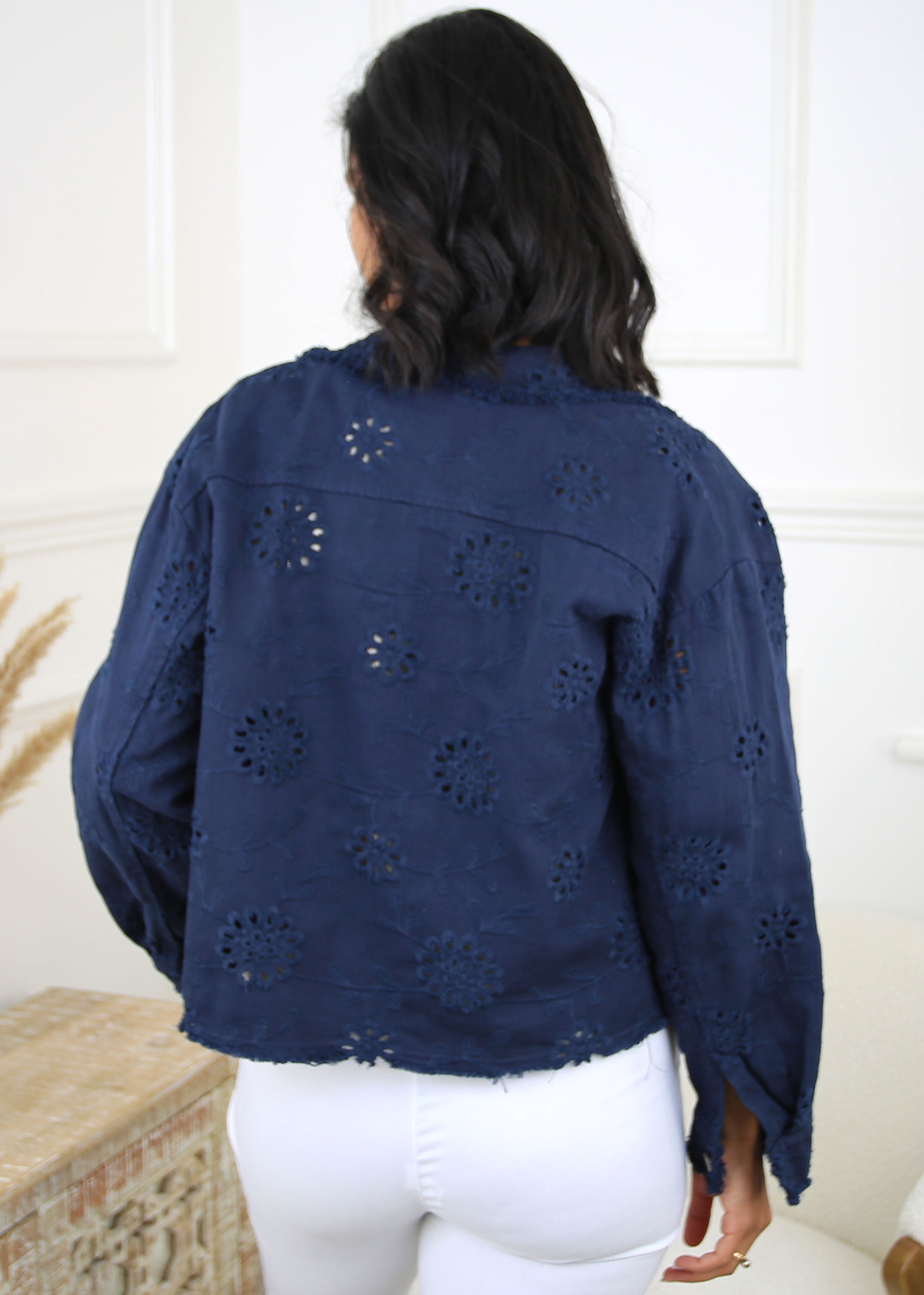 Rylee Navy Embroidered Denim Jacket