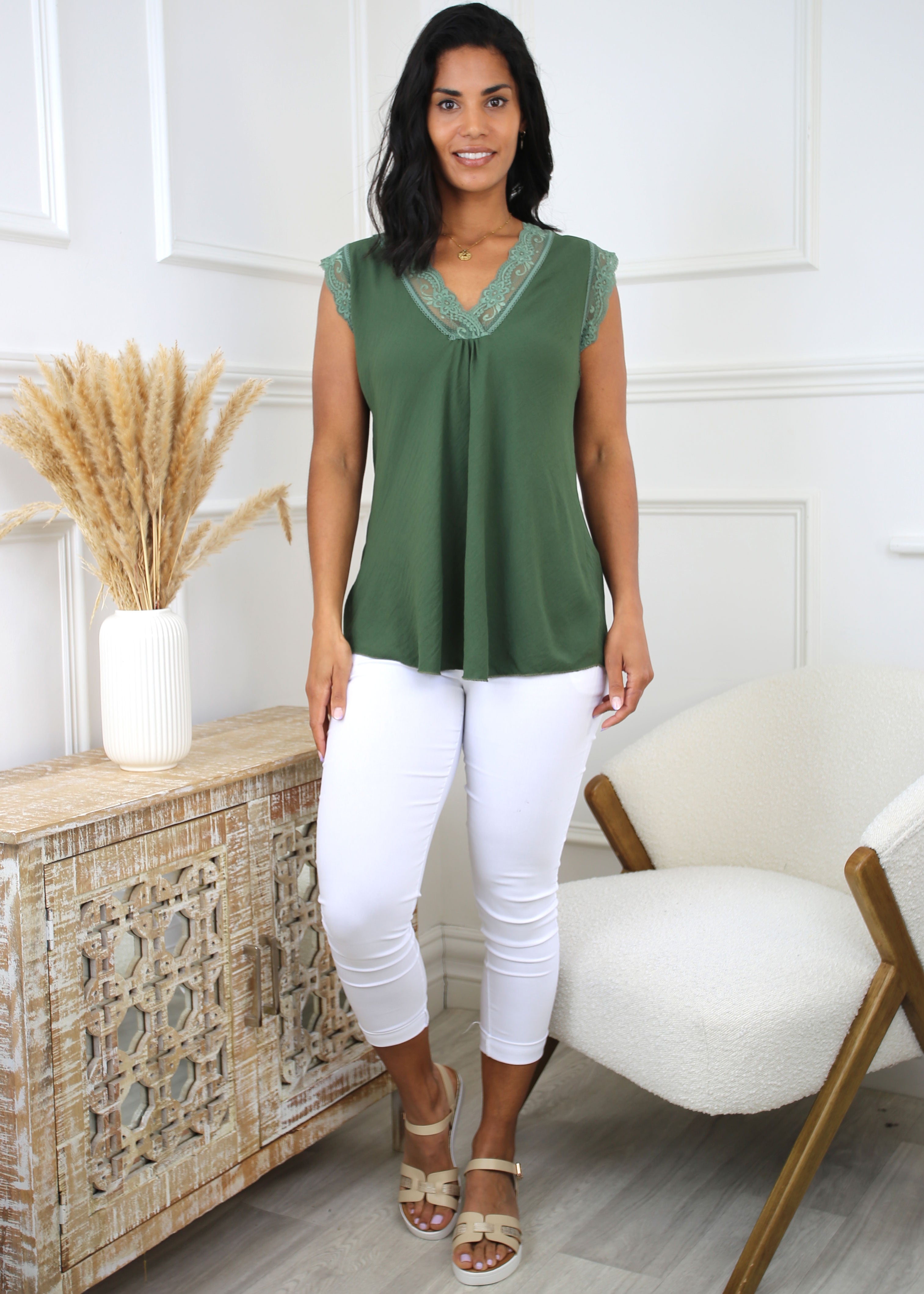 Ivana Green Lace Detail Top