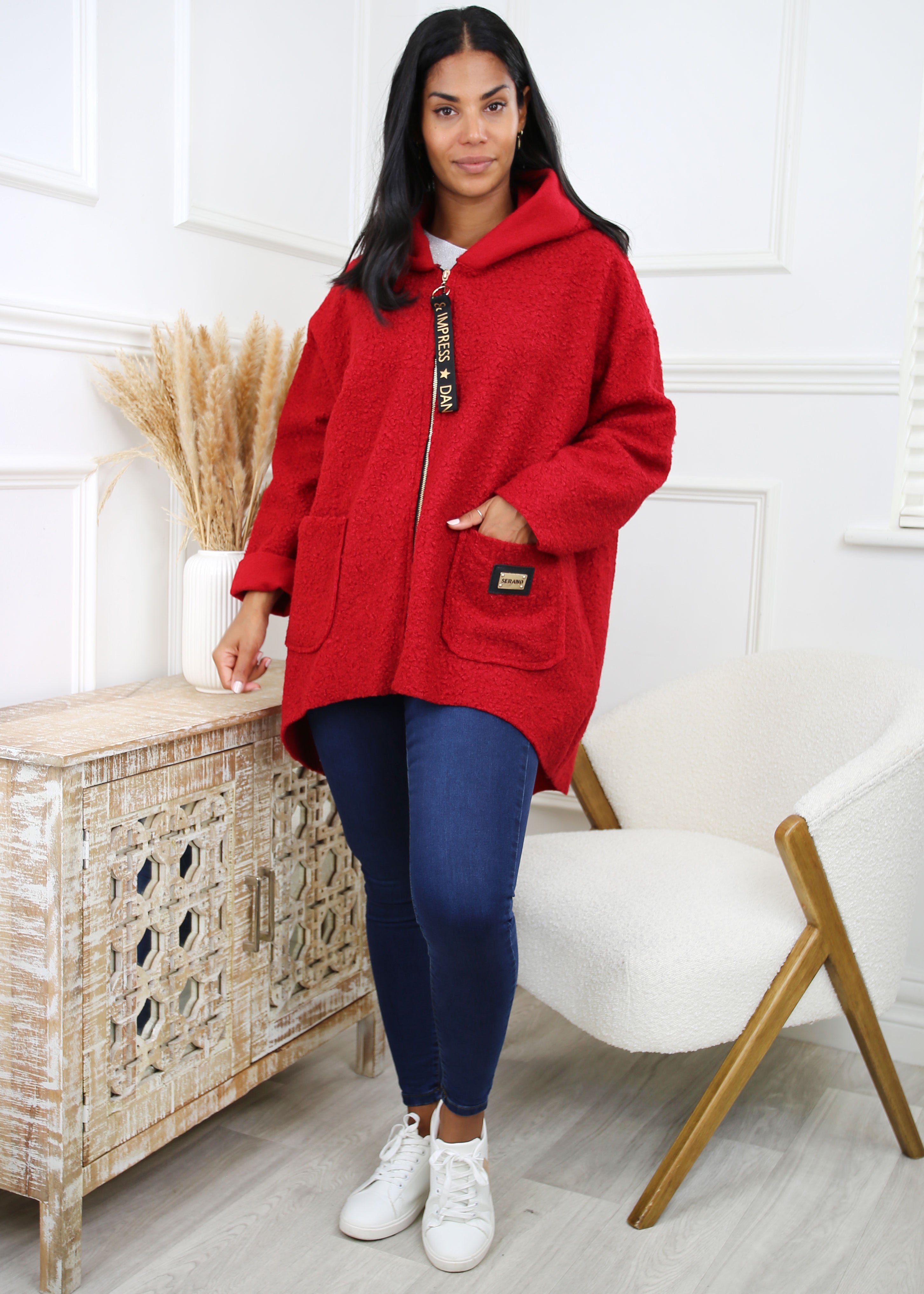 Peggy Red Zipped Duster Coat