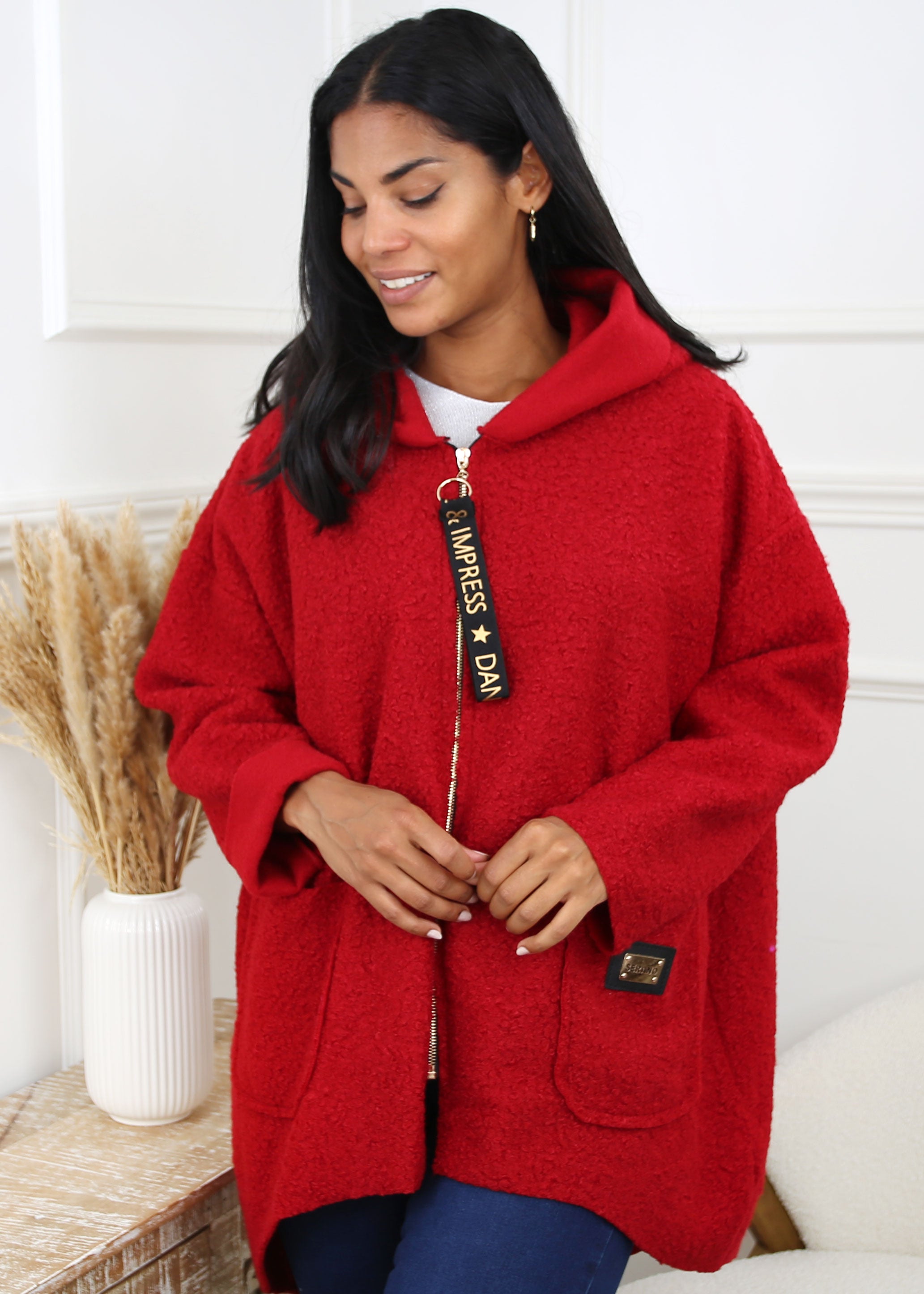 Peggy Red Zipped Duster Coat