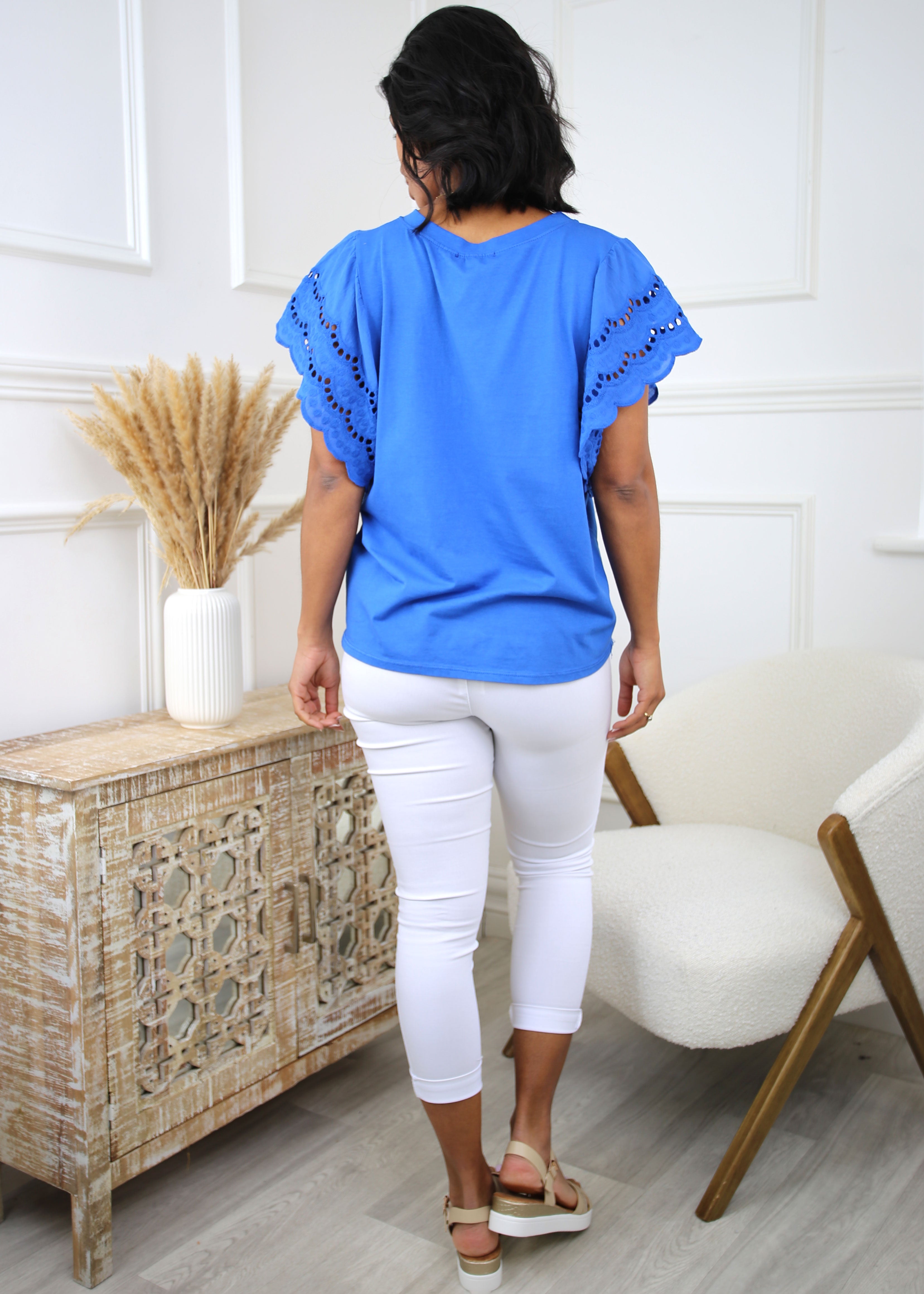 Duana Royal Blue Broderie Sleeve T-Shirt
