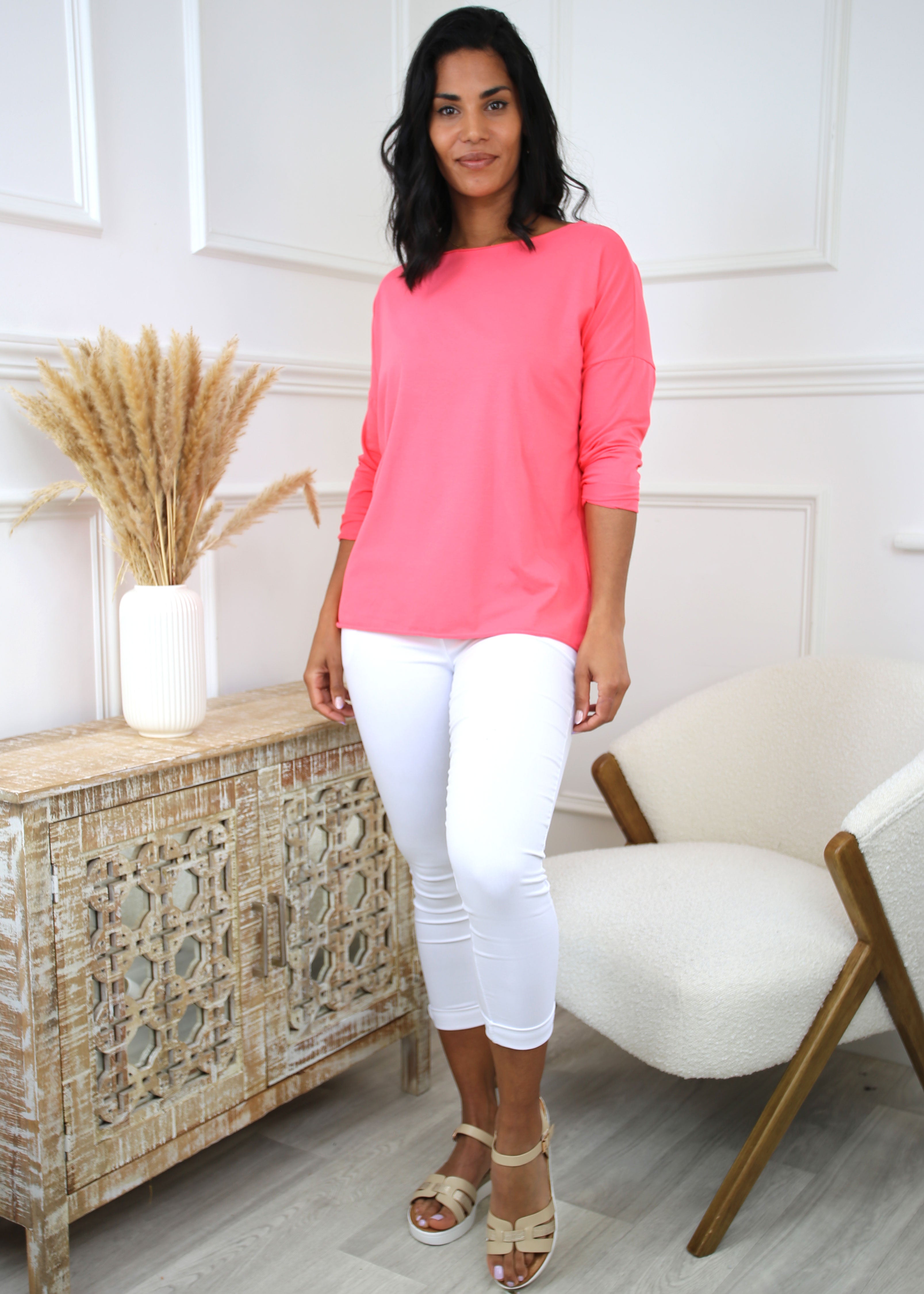 Bibi Coral Raw Hem Top