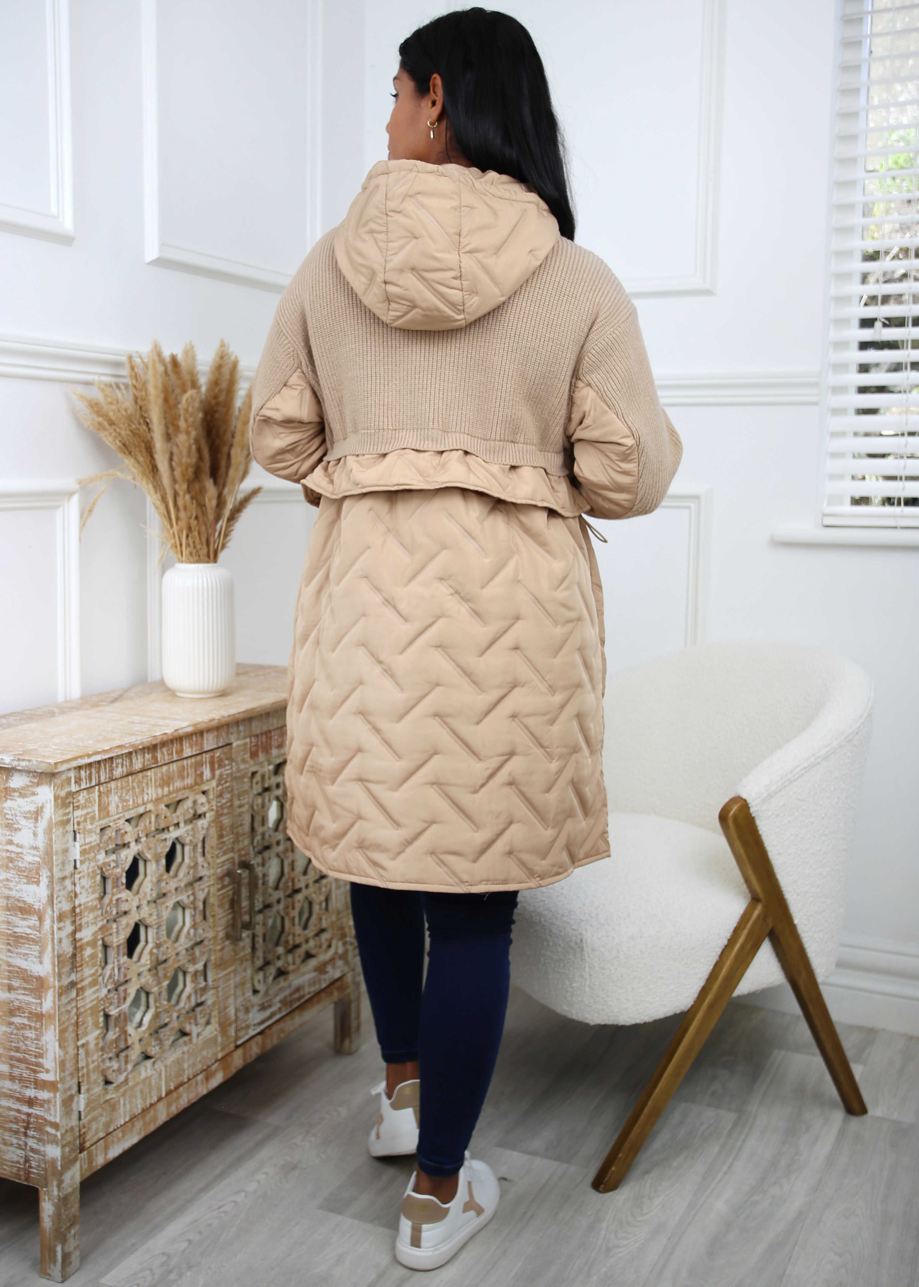Jeanette Beige Quilt Detail Hybrid Coat