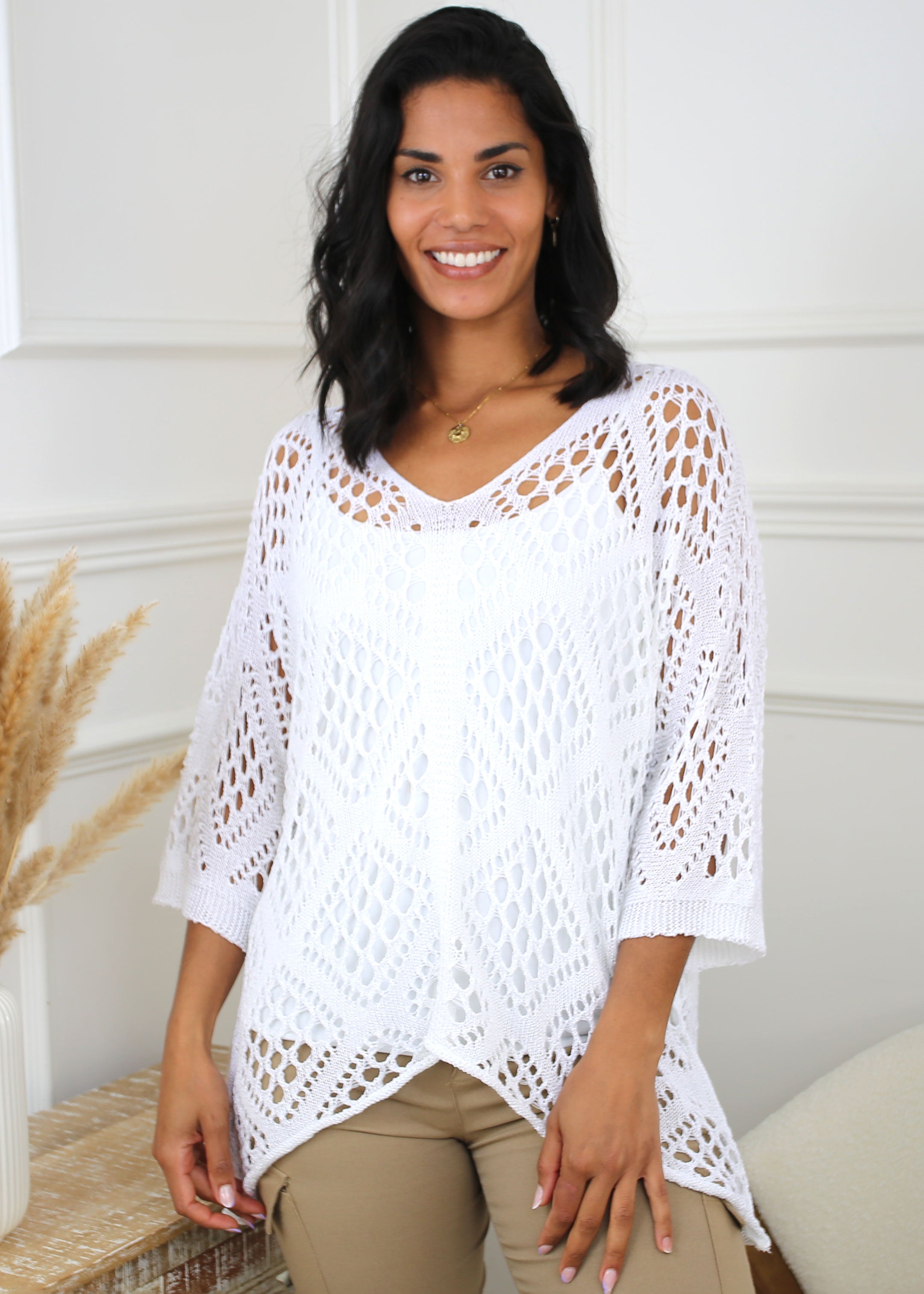 Keeva White Mesh Overlay Top