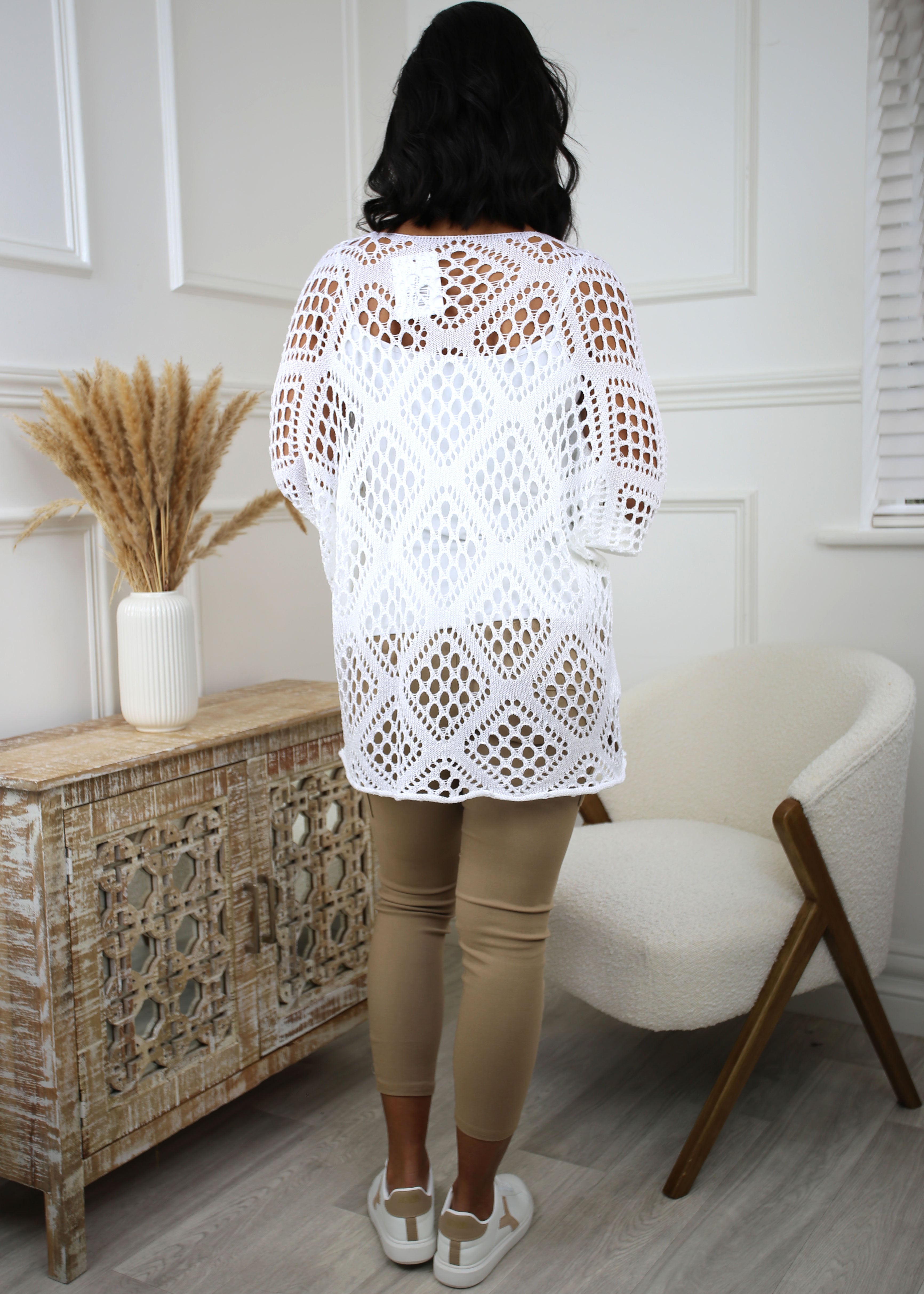Keeva White Mesh Overlay Top