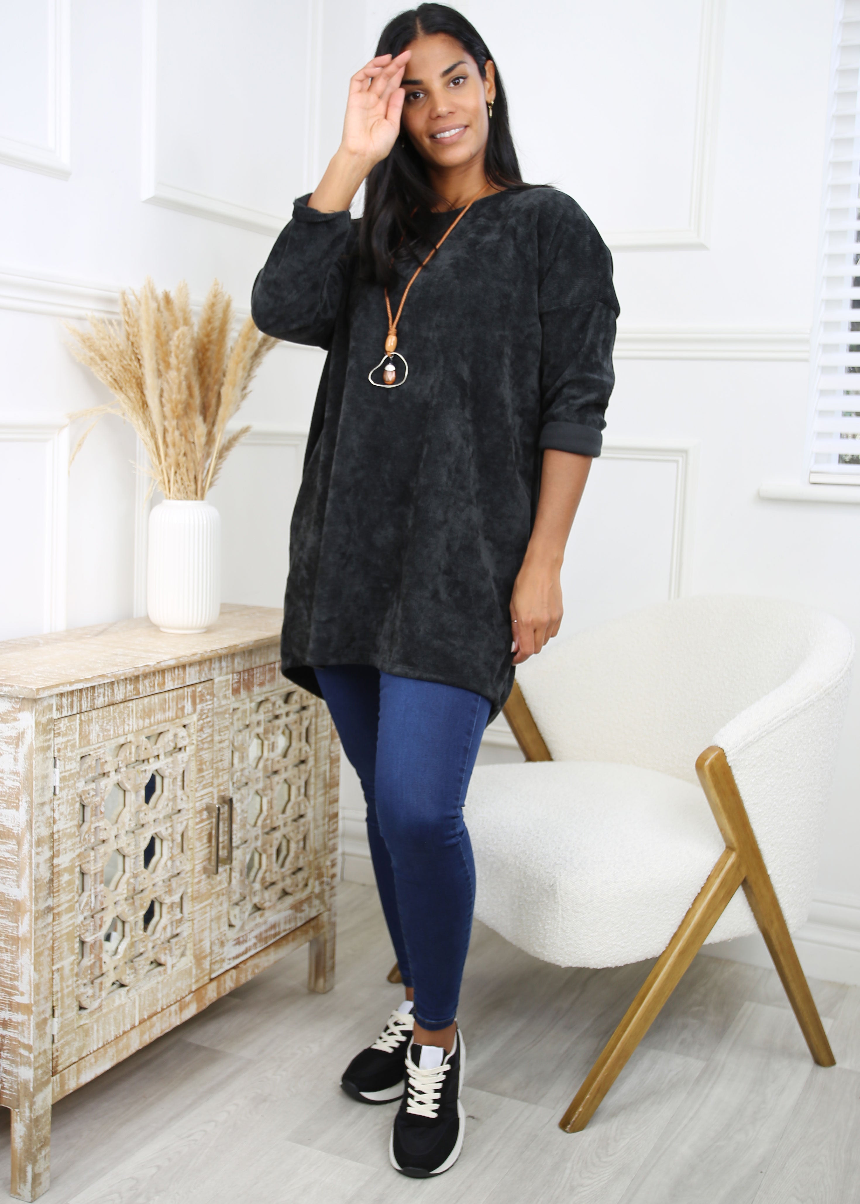 Duana Black Velour Necklace Tunic