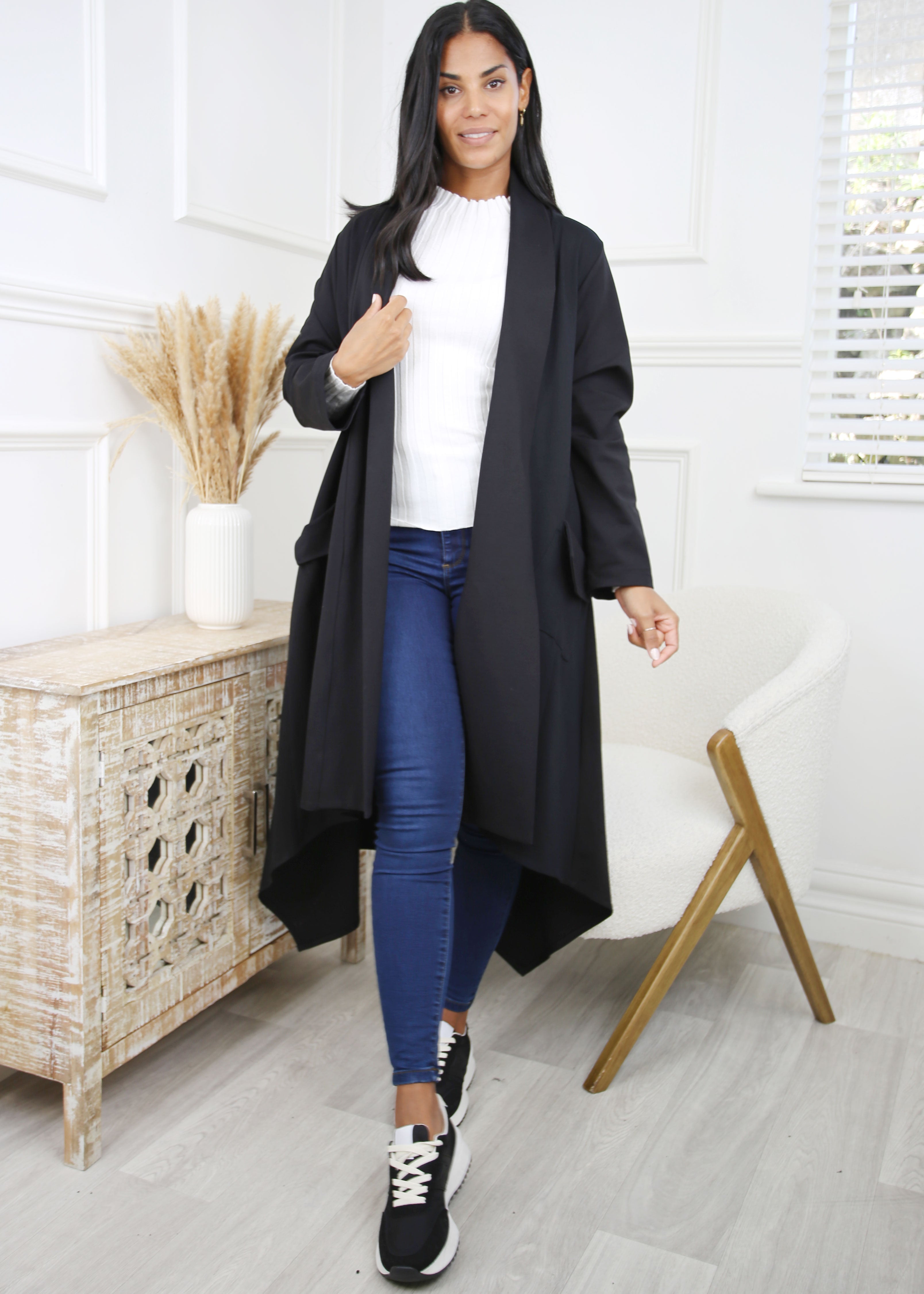 Moana Black Hanky Hem Duster Coat