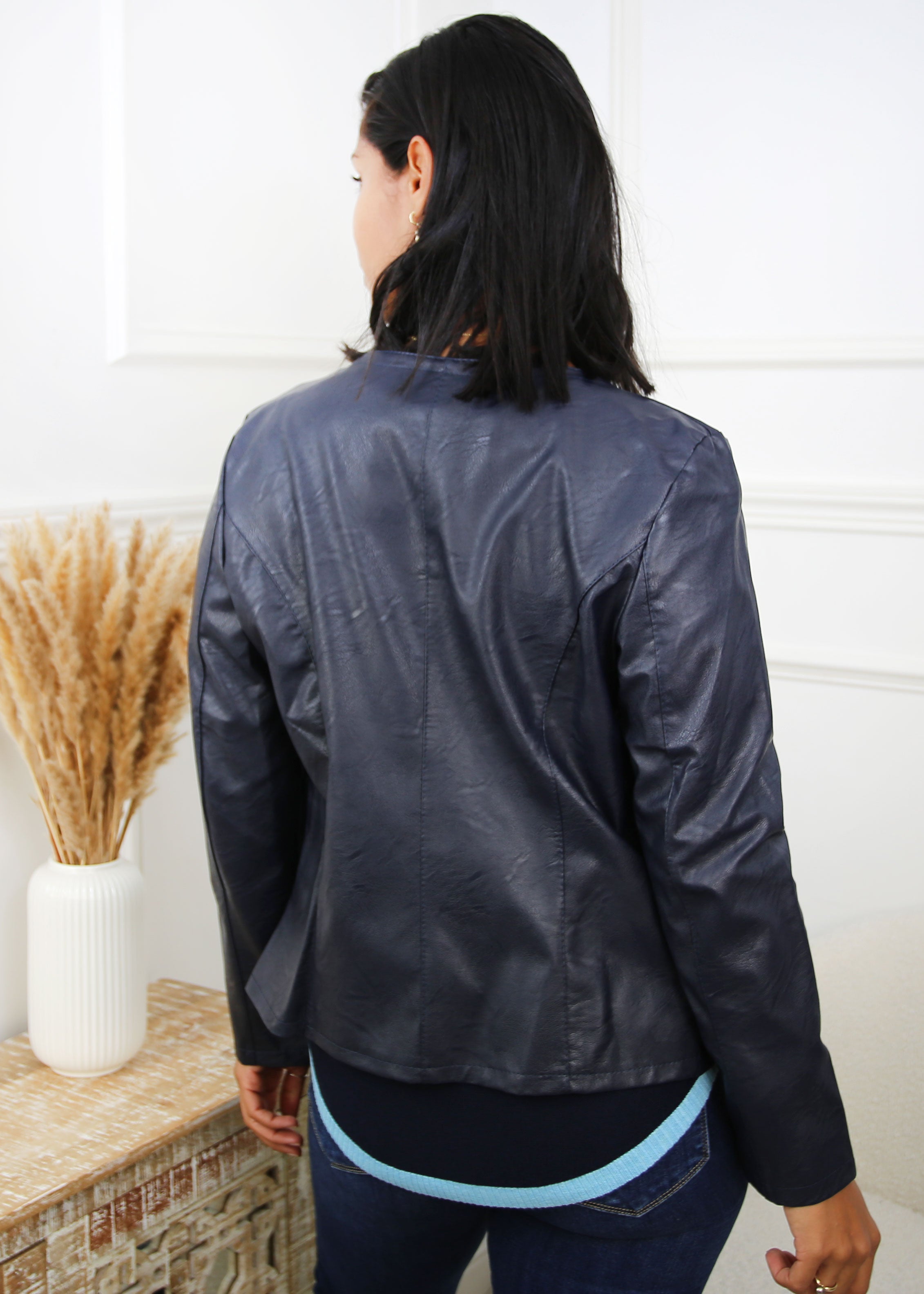 Lesley Navy Faux Leather Jacket