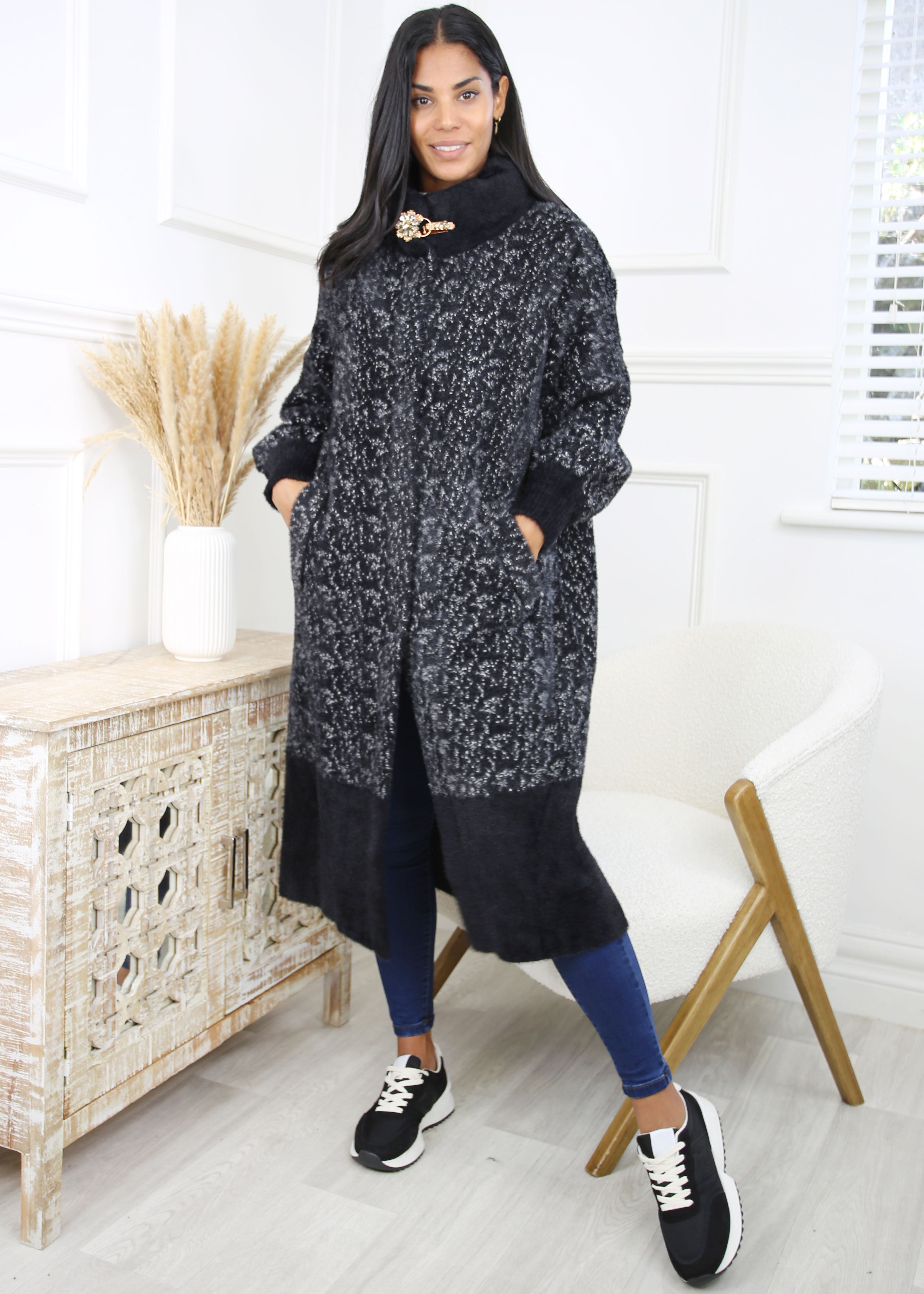 Shandel Black Funnel Neck Coat