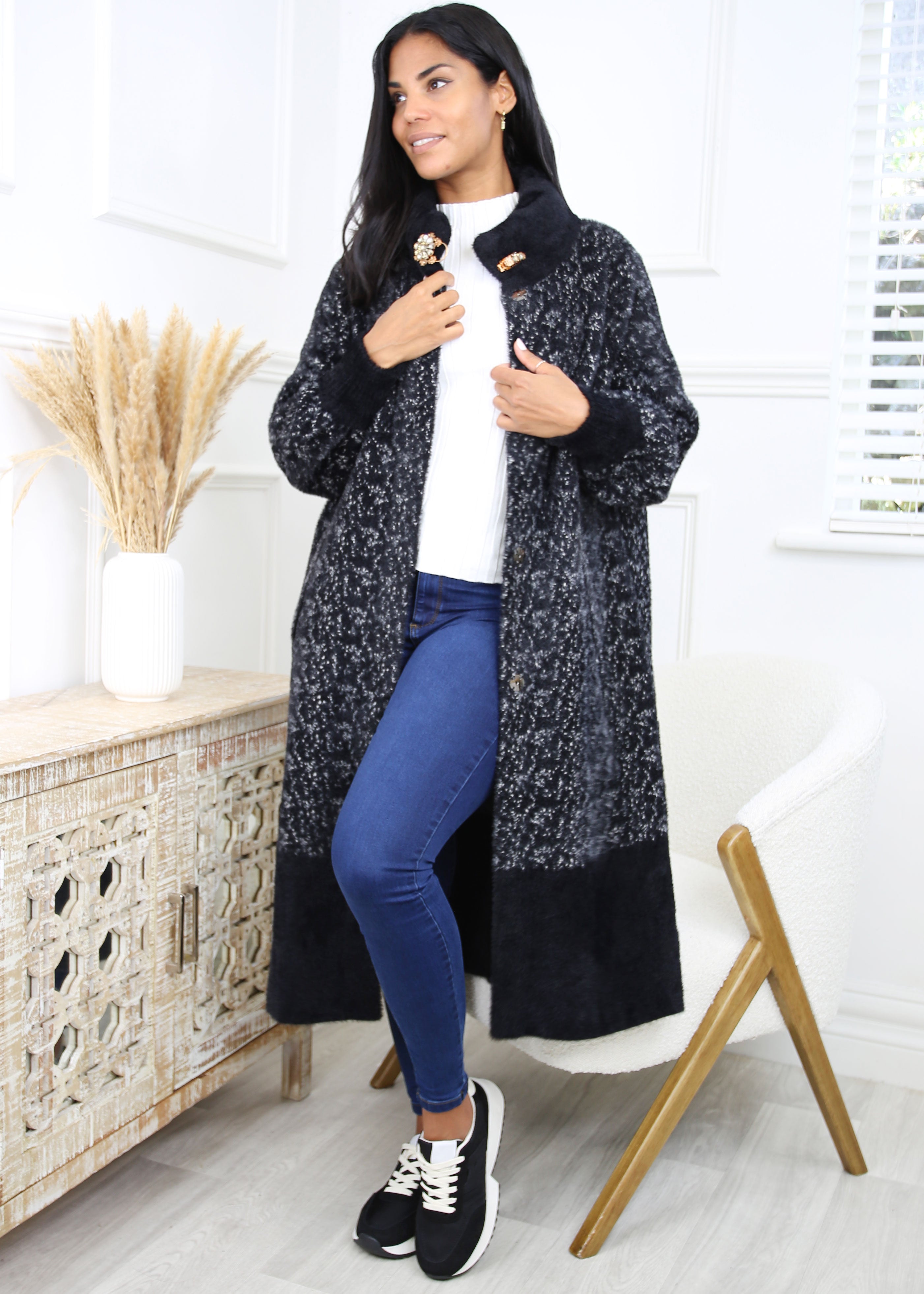 Shandel Black Funnel Neck Coat