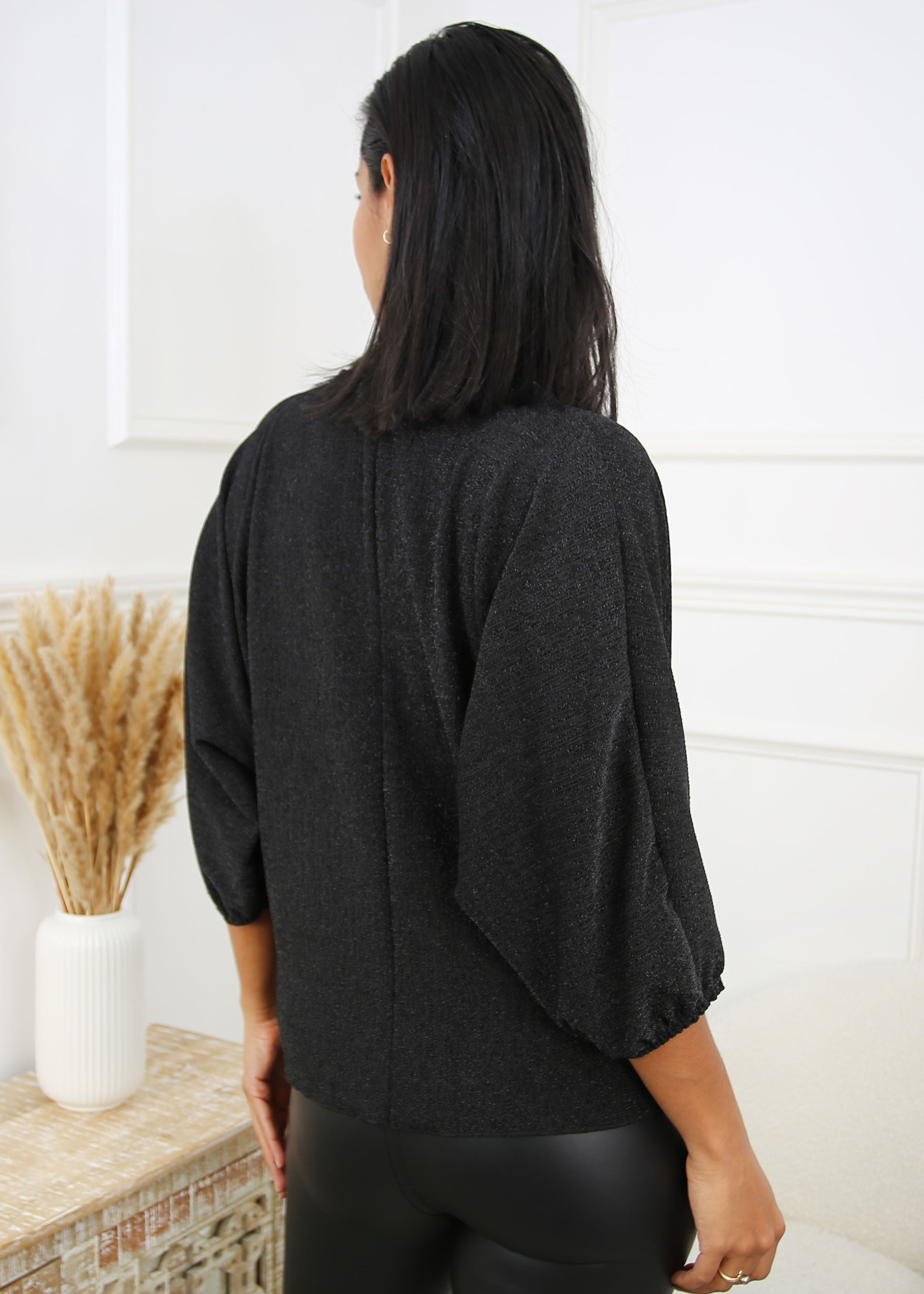 Larson Glitter Black Jewel Neck Top