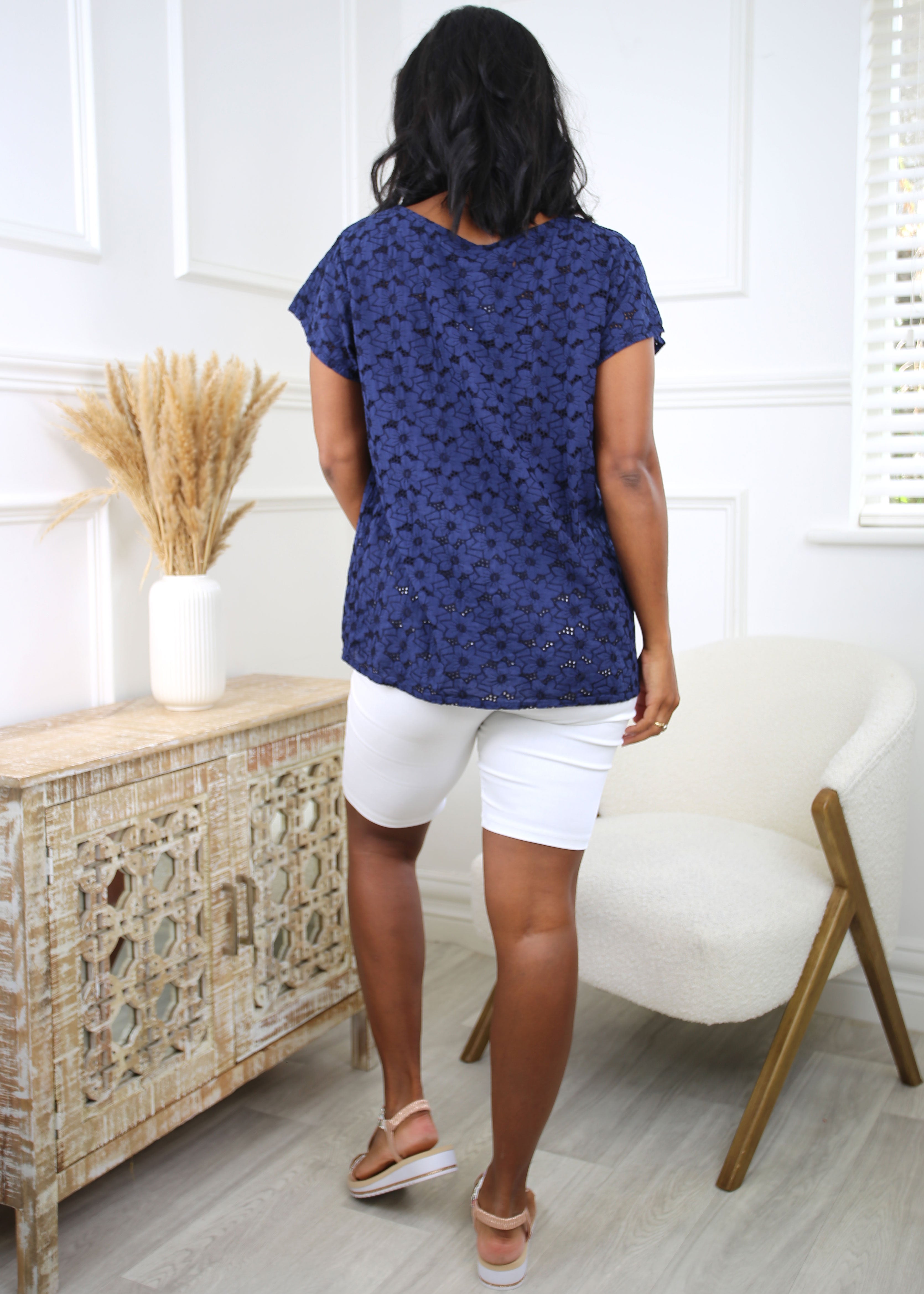 Margo Navy Lace Flowers Top