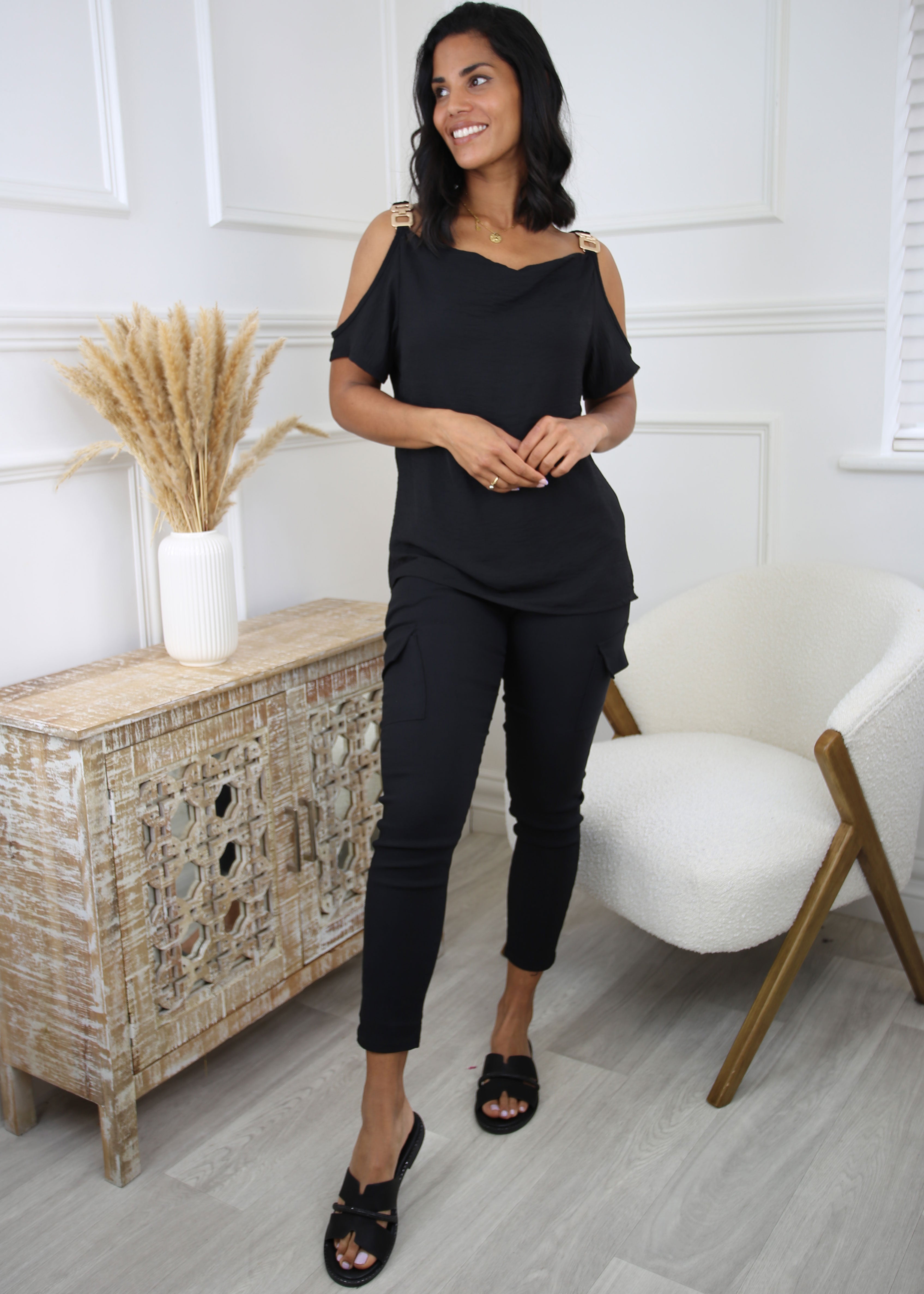 Meeda Black Cold Shoulder Top