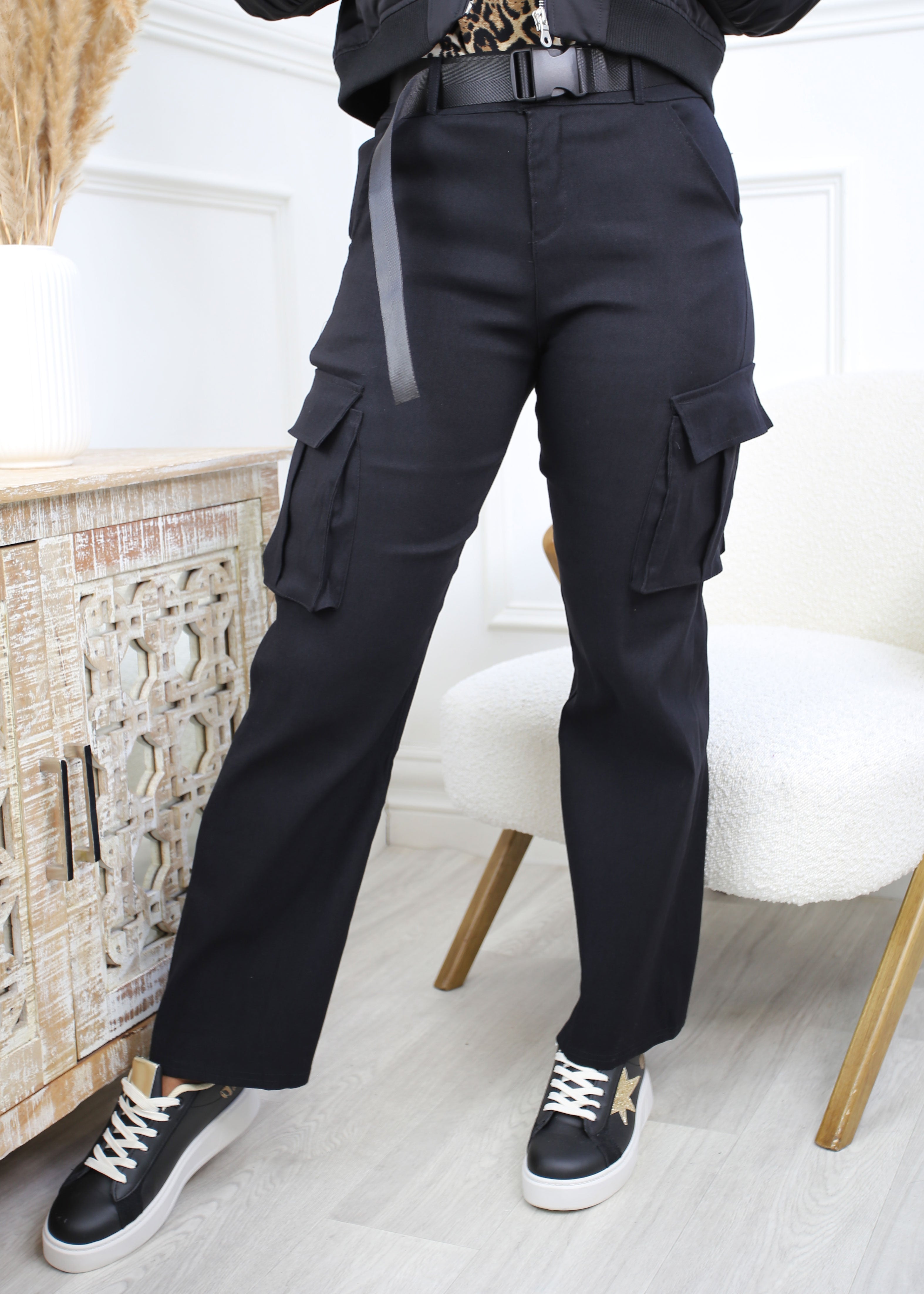 Larisa Black Cargo Belted Trousers