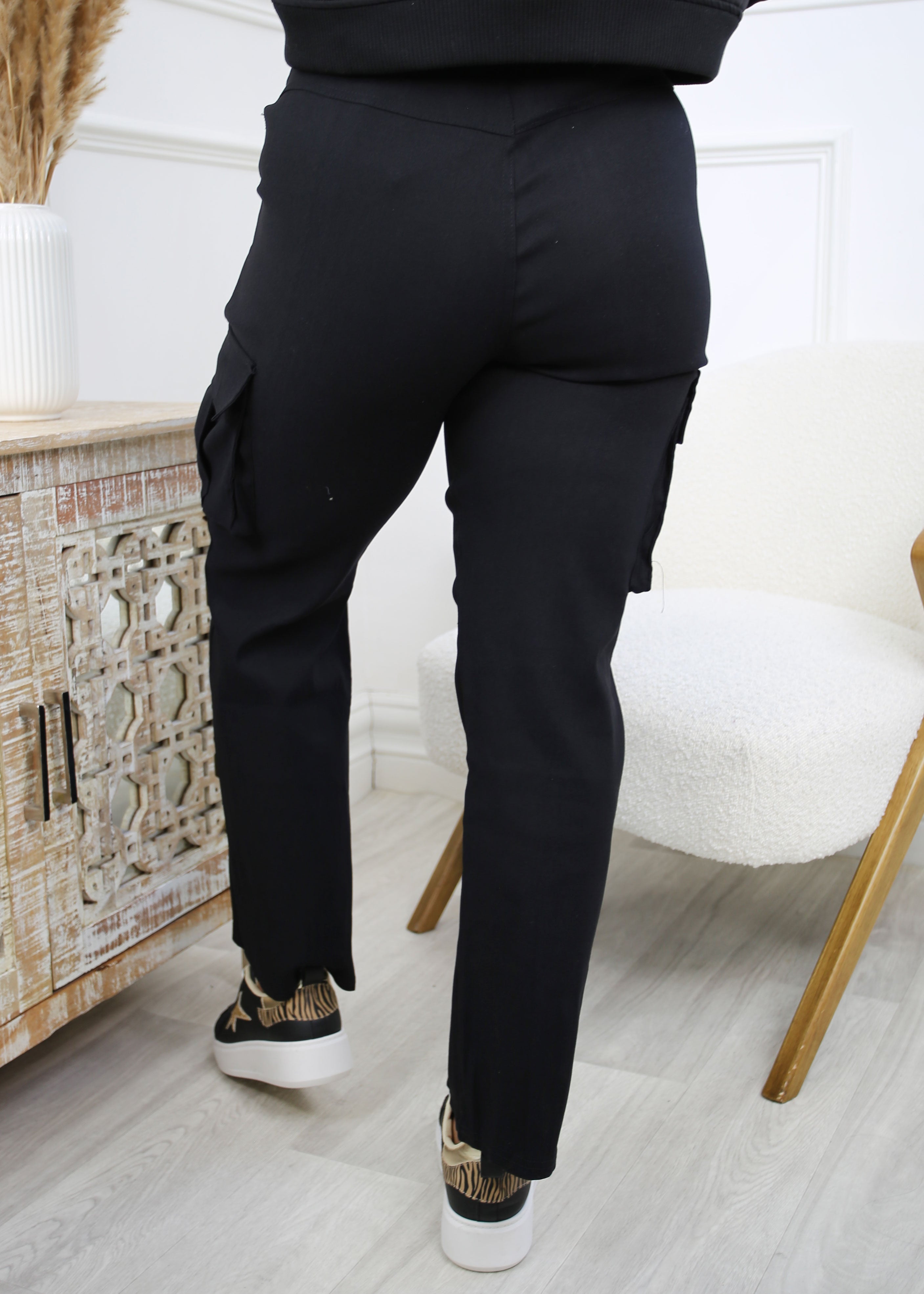 Larisa Black Cargo Belted Trousers