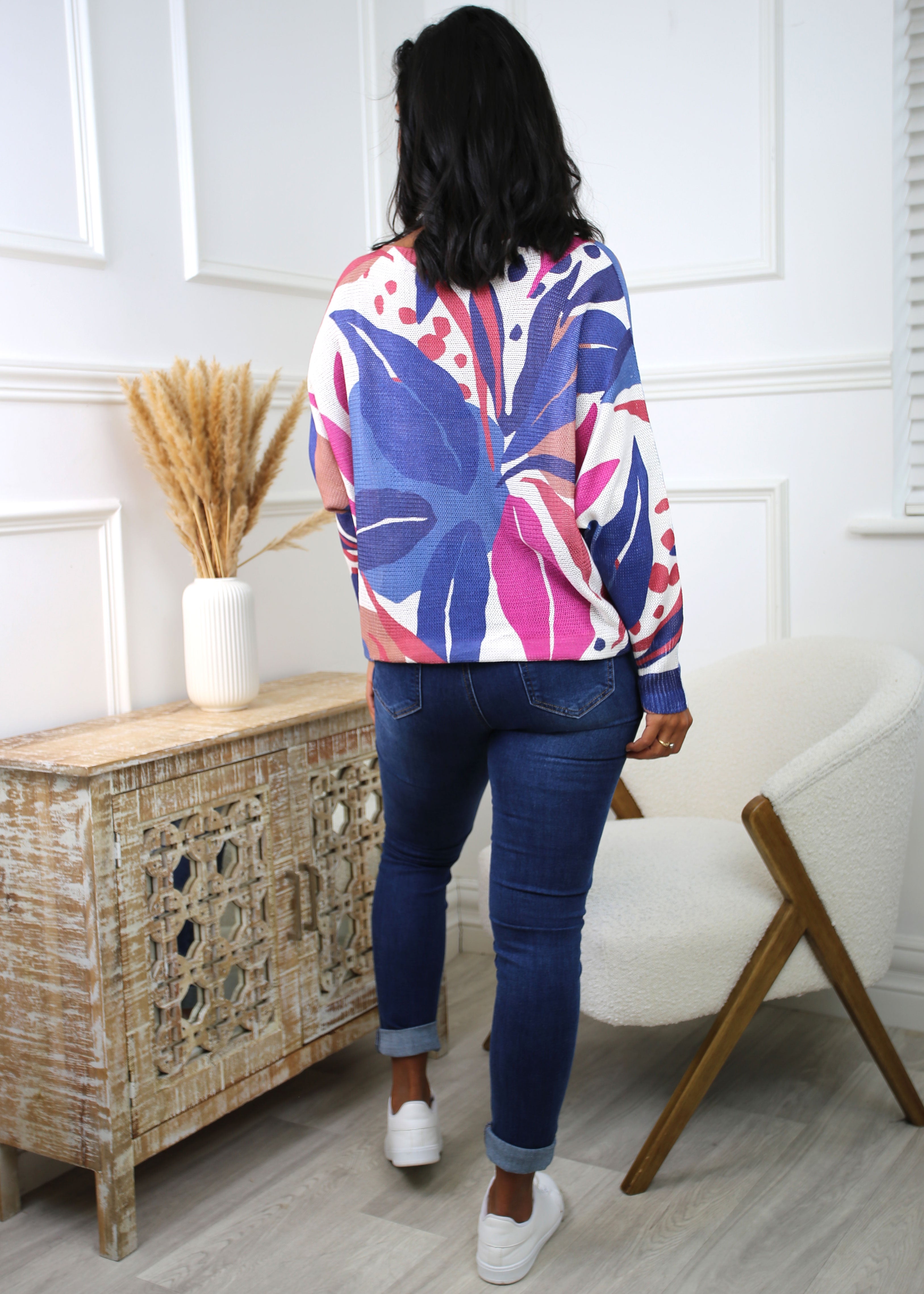 Nancy Navy Leaf Print Top