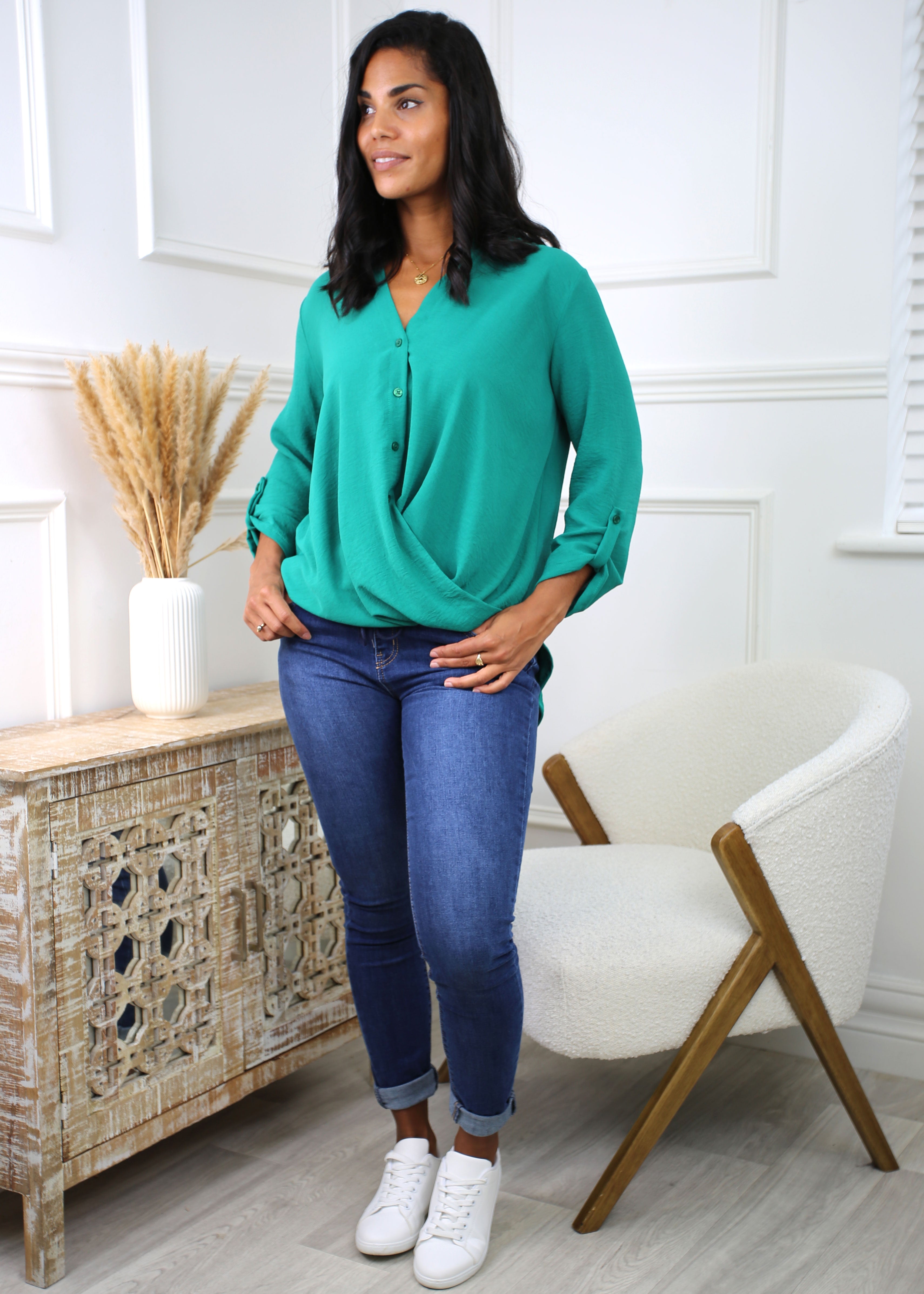 Darcy Shamrock Green Wrap Blouse