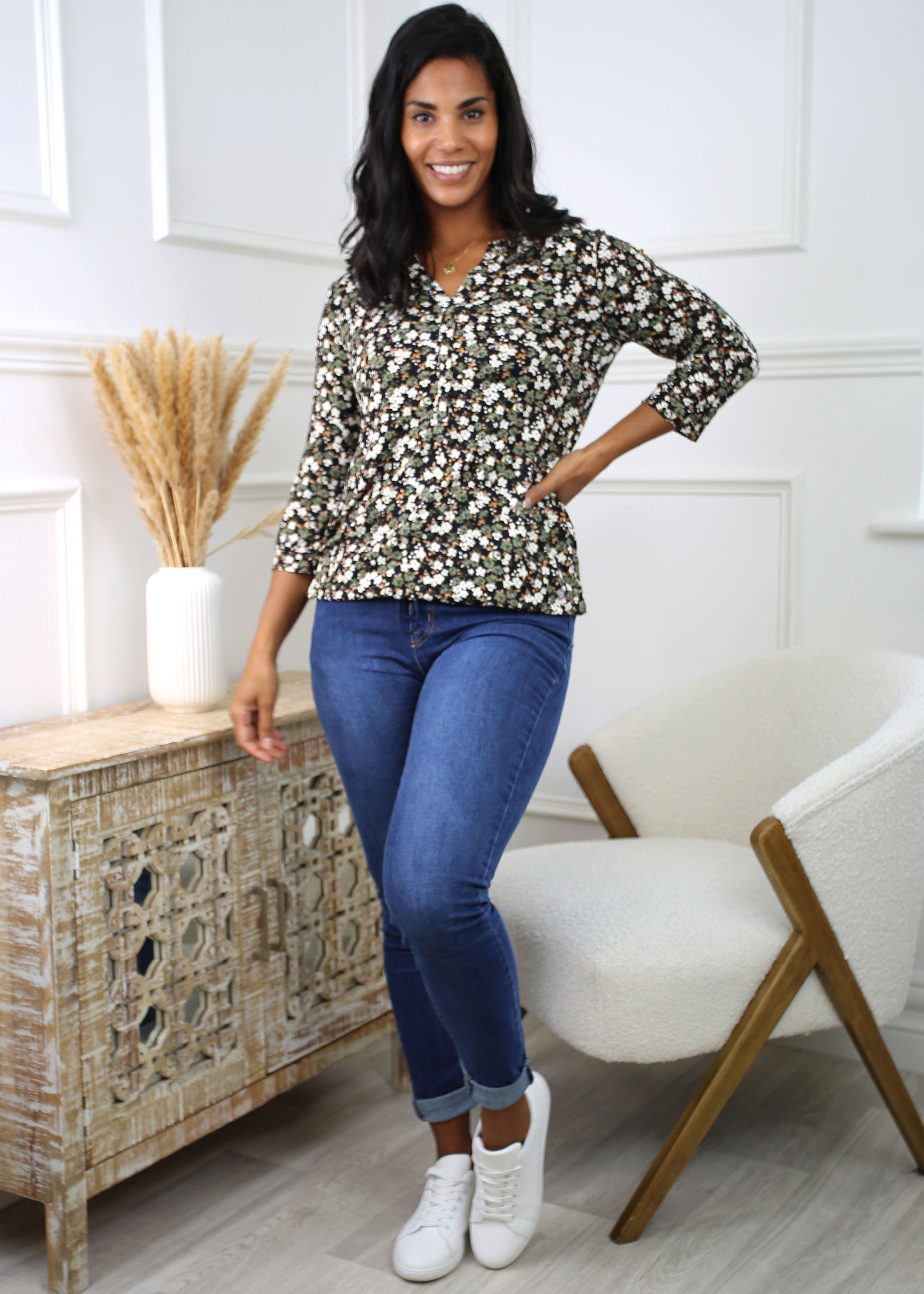 Talia Khaki Floral Blouse