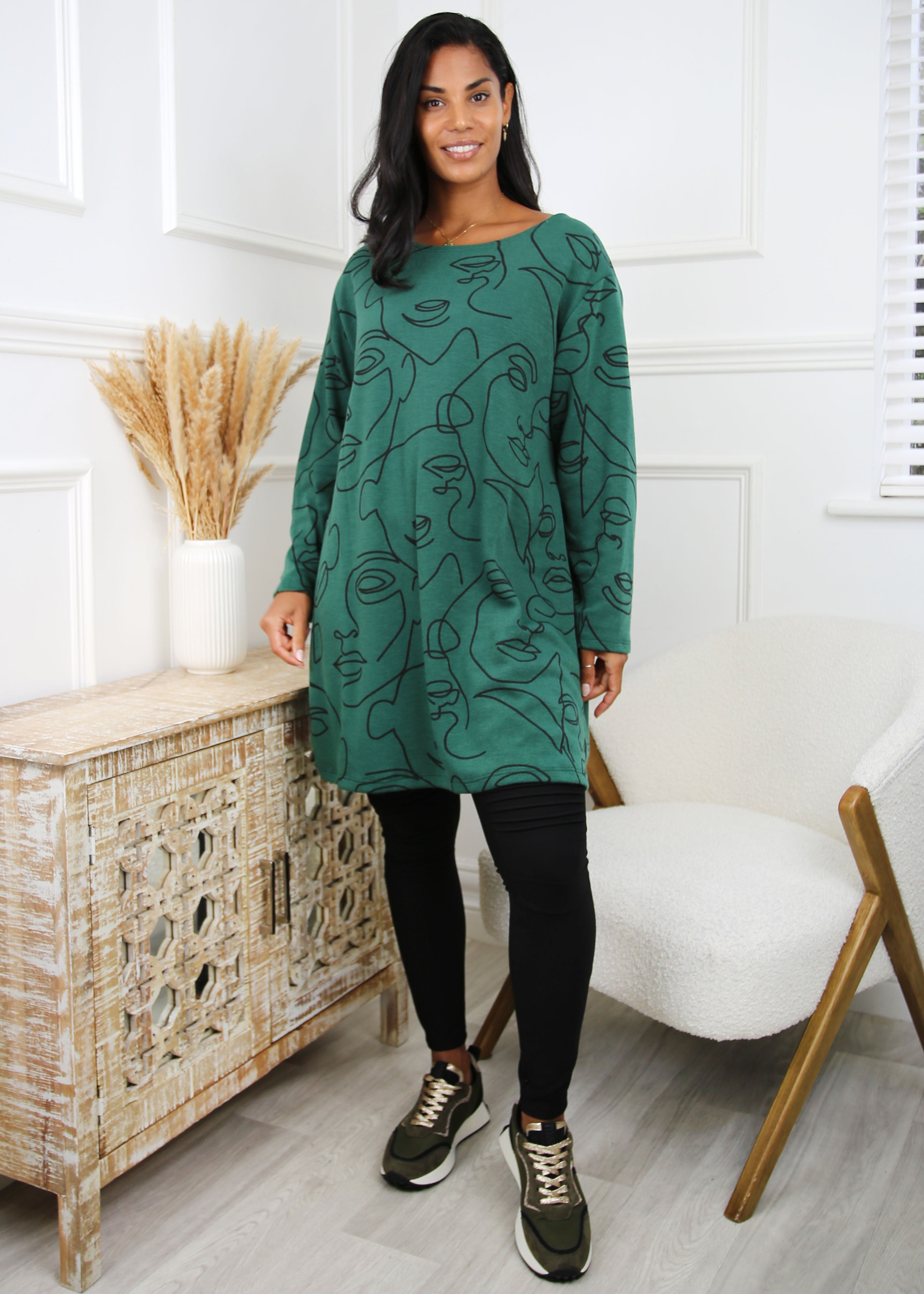 Gobnait Green Face Sketch Print Top