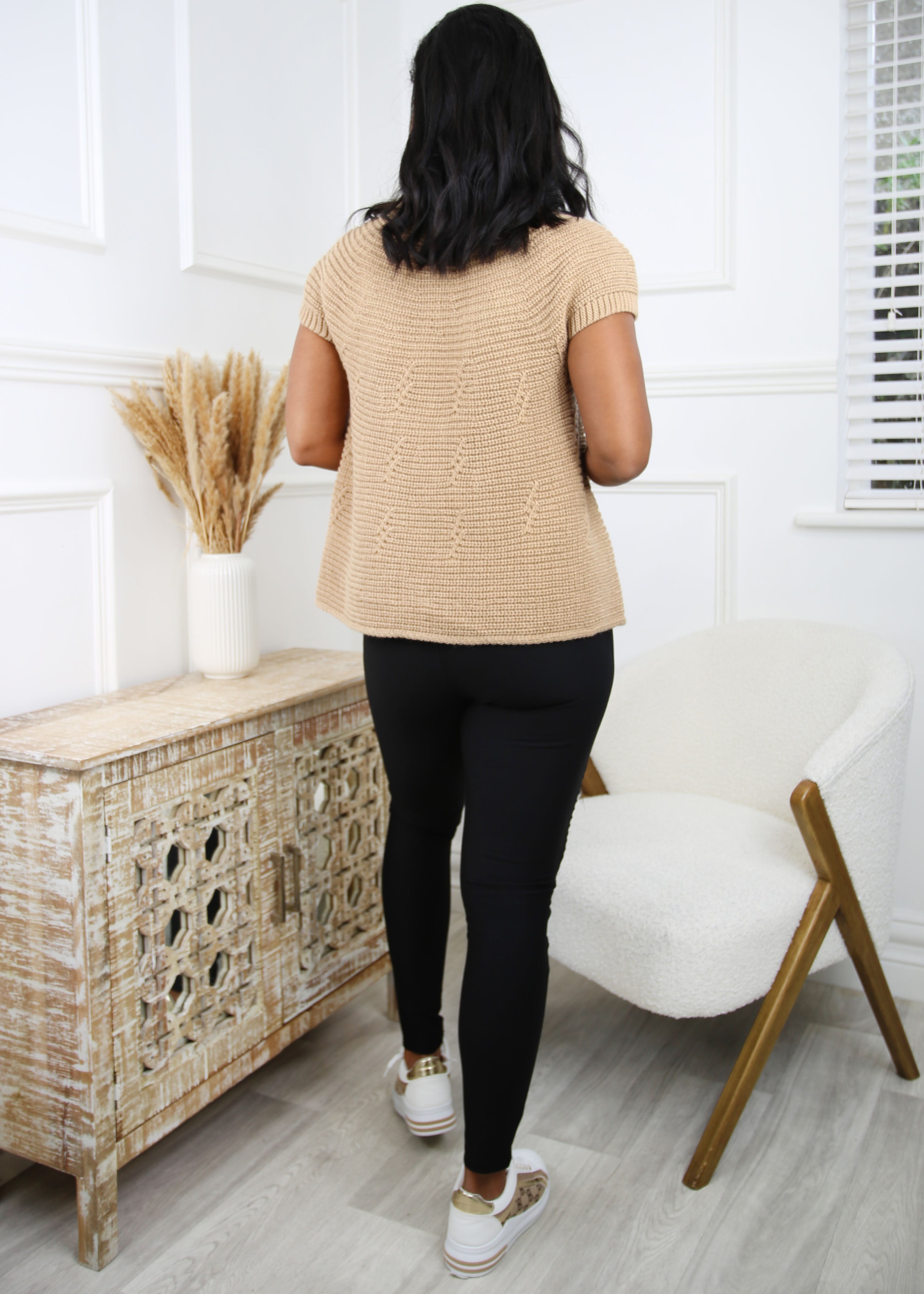Livia Camel Short Sleeve Cardigan
