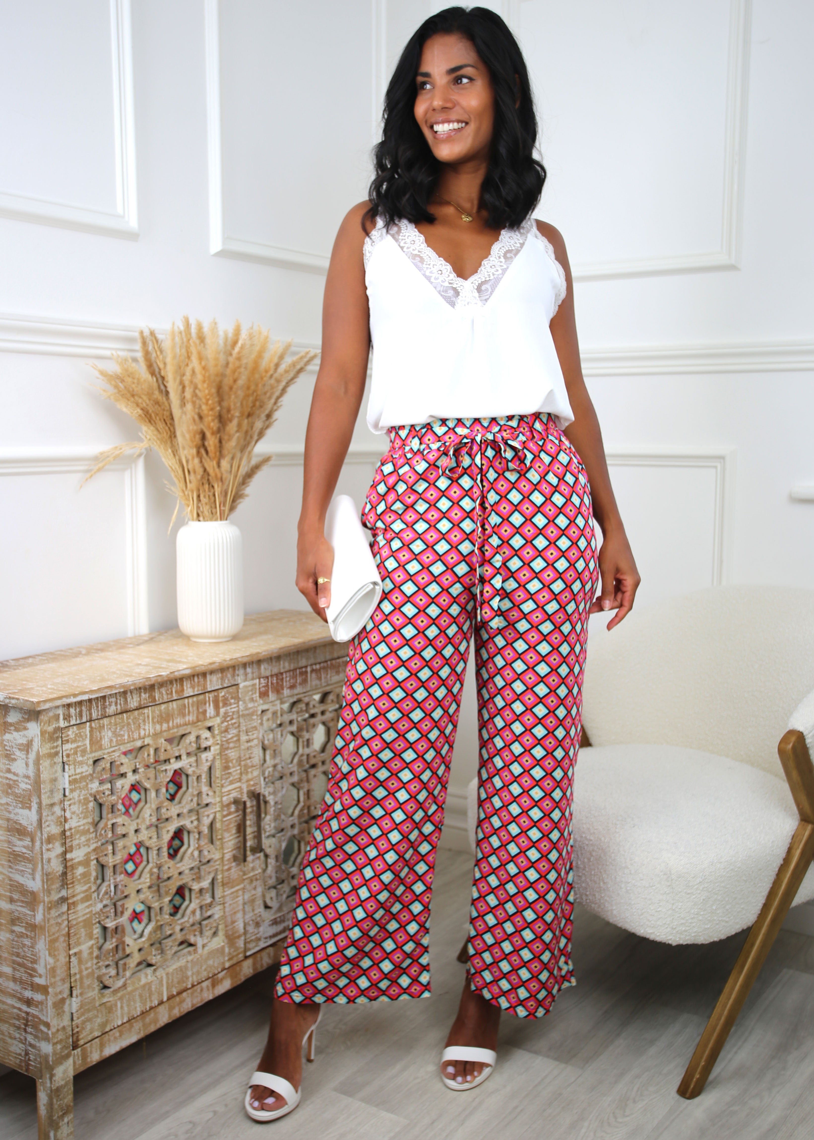 Melary Fuchsia Patterned Summer Trousers