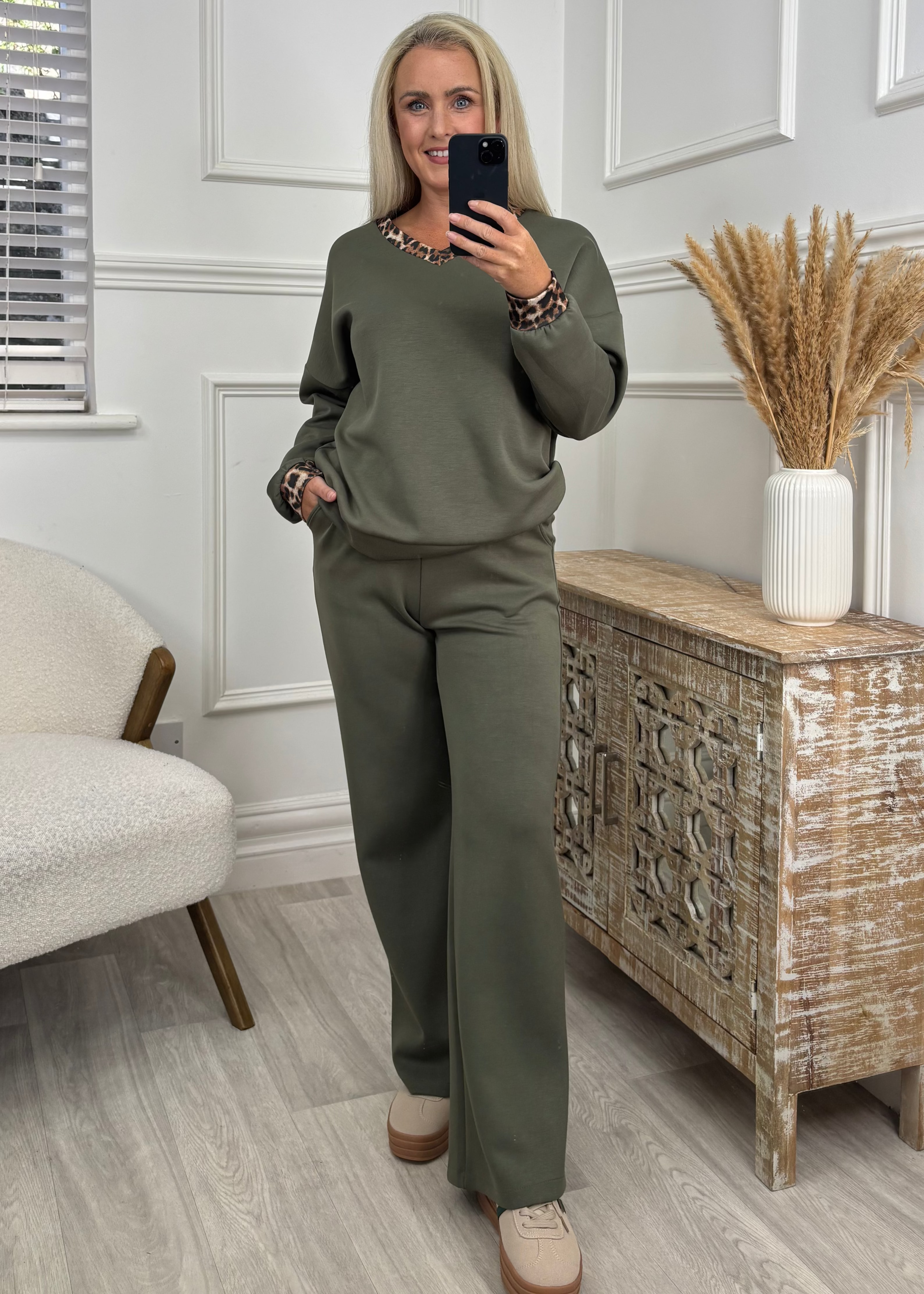 Vivien Khaki Leopard Trim Tracksuit