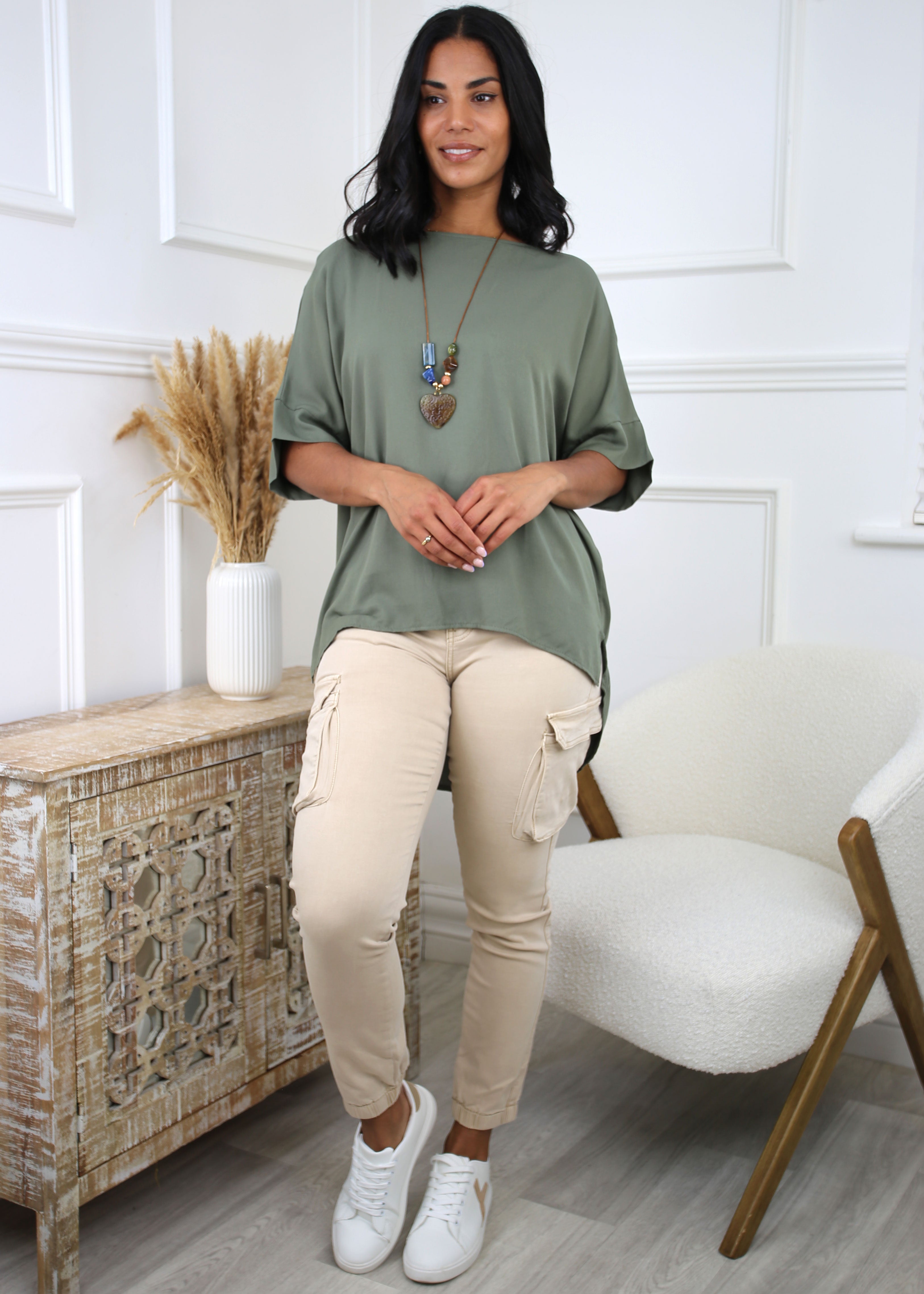 Kennedy Khaki Necklace Blouse