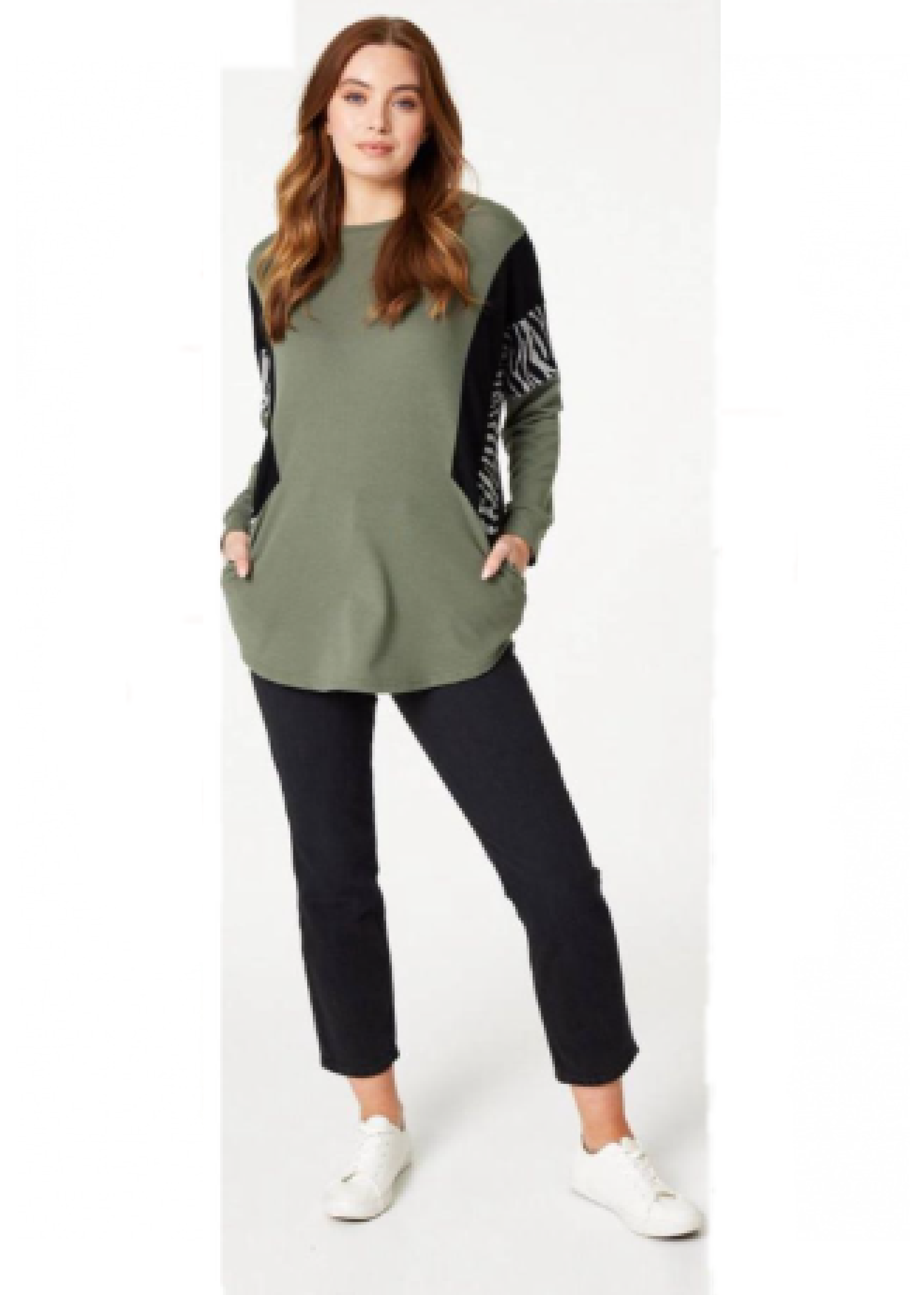 Myrna Khaki Zebra Print Sides Top