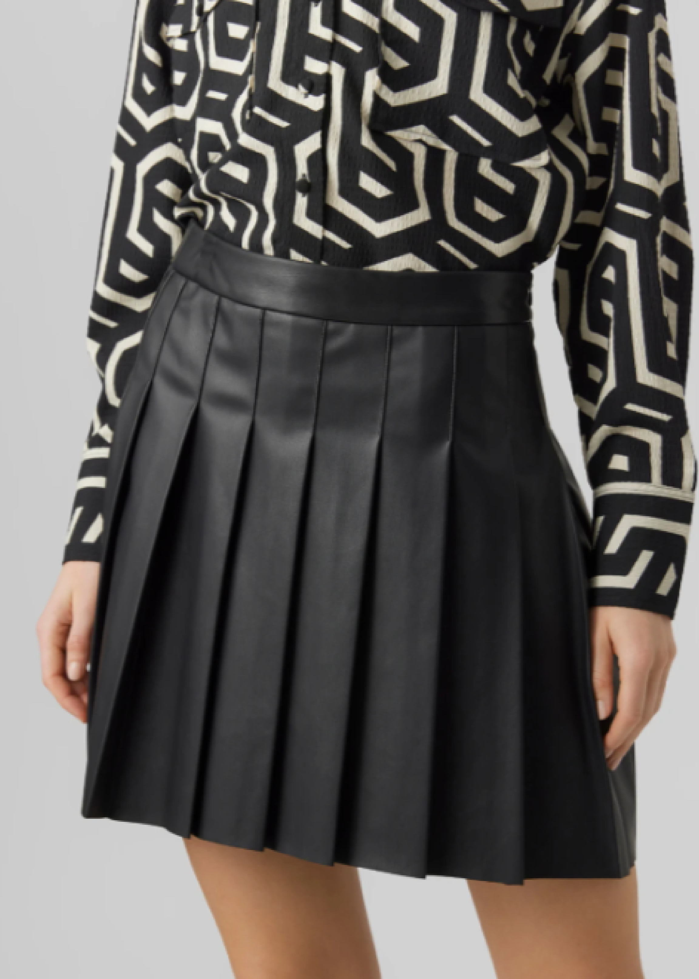 Naomi Black Faux Leather Pleated Skirt