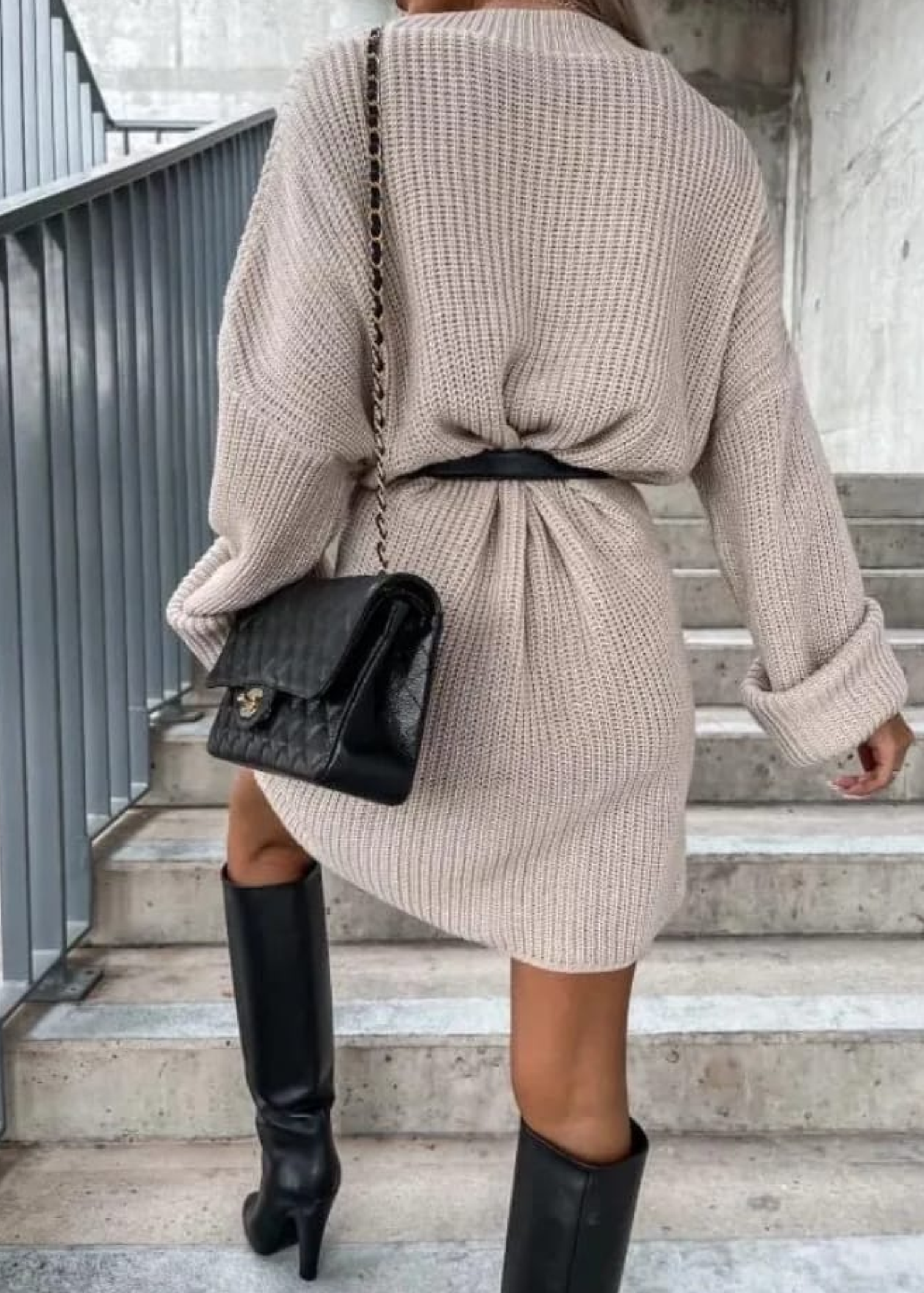 Dervla Beige Jumper Mini Dress