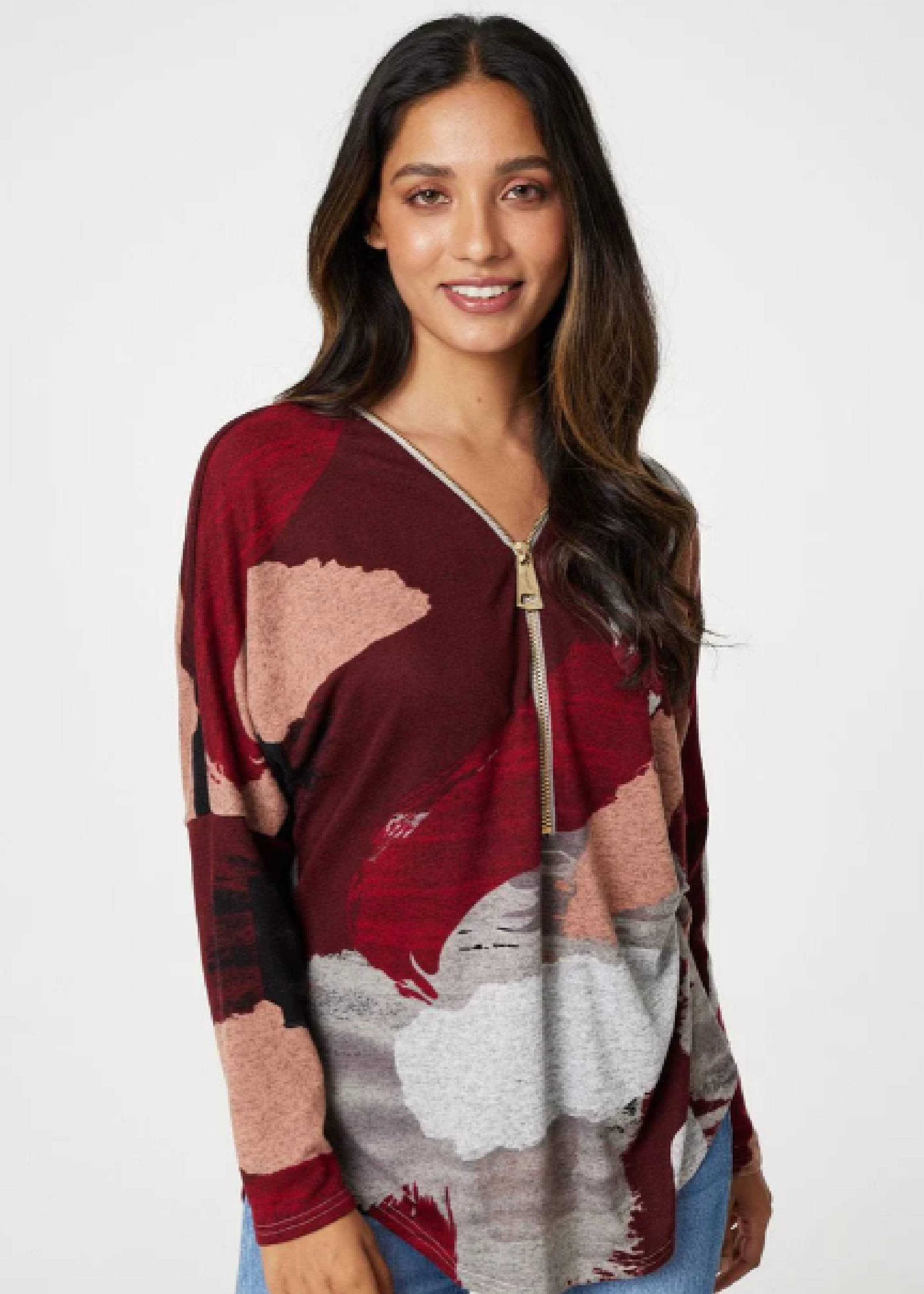 Germaine Wine Zip Detail Jumper