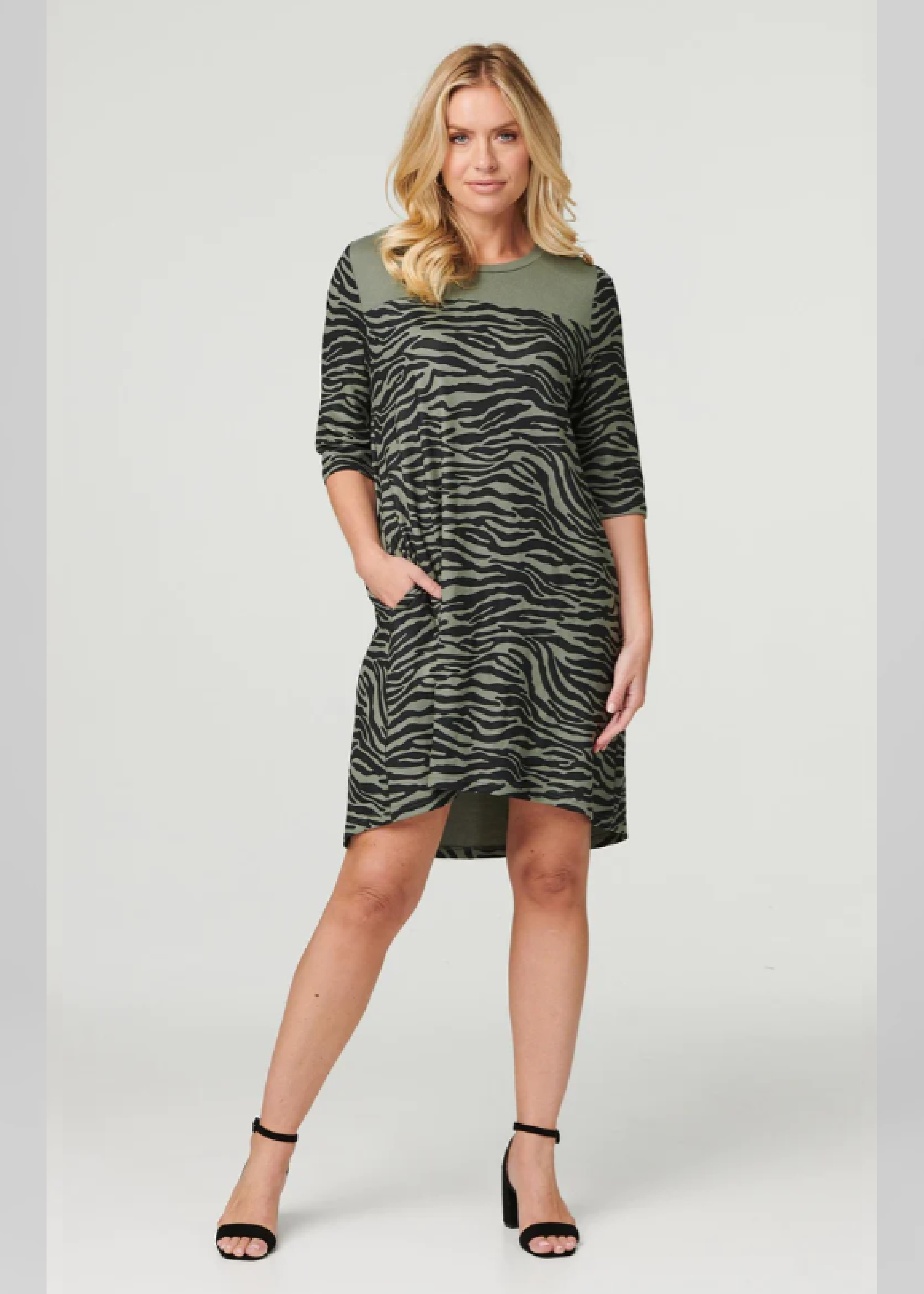Sherly Khaki Zebra Swing Dress