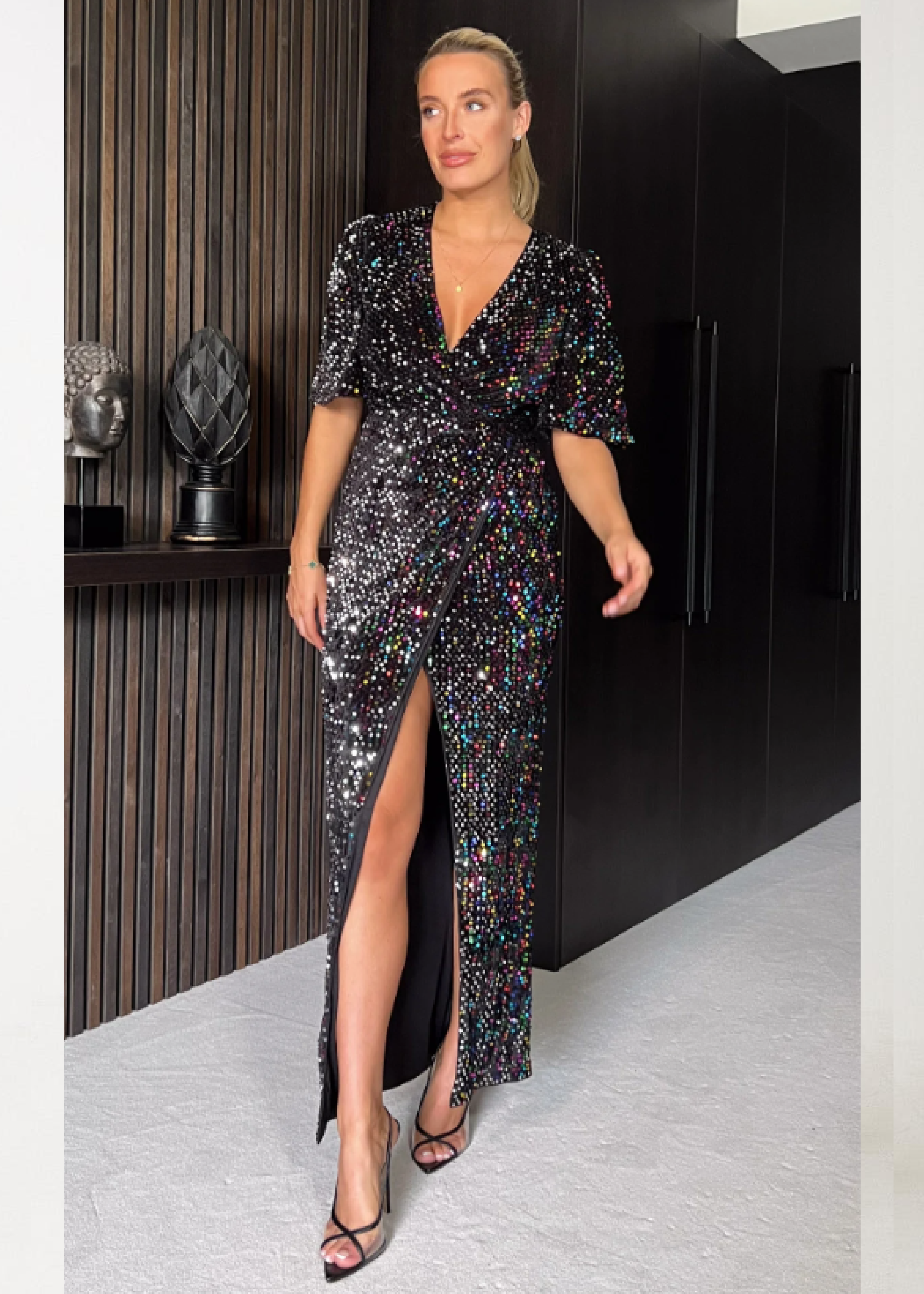 Lilah Black Velvet Sequin Maxi Dress