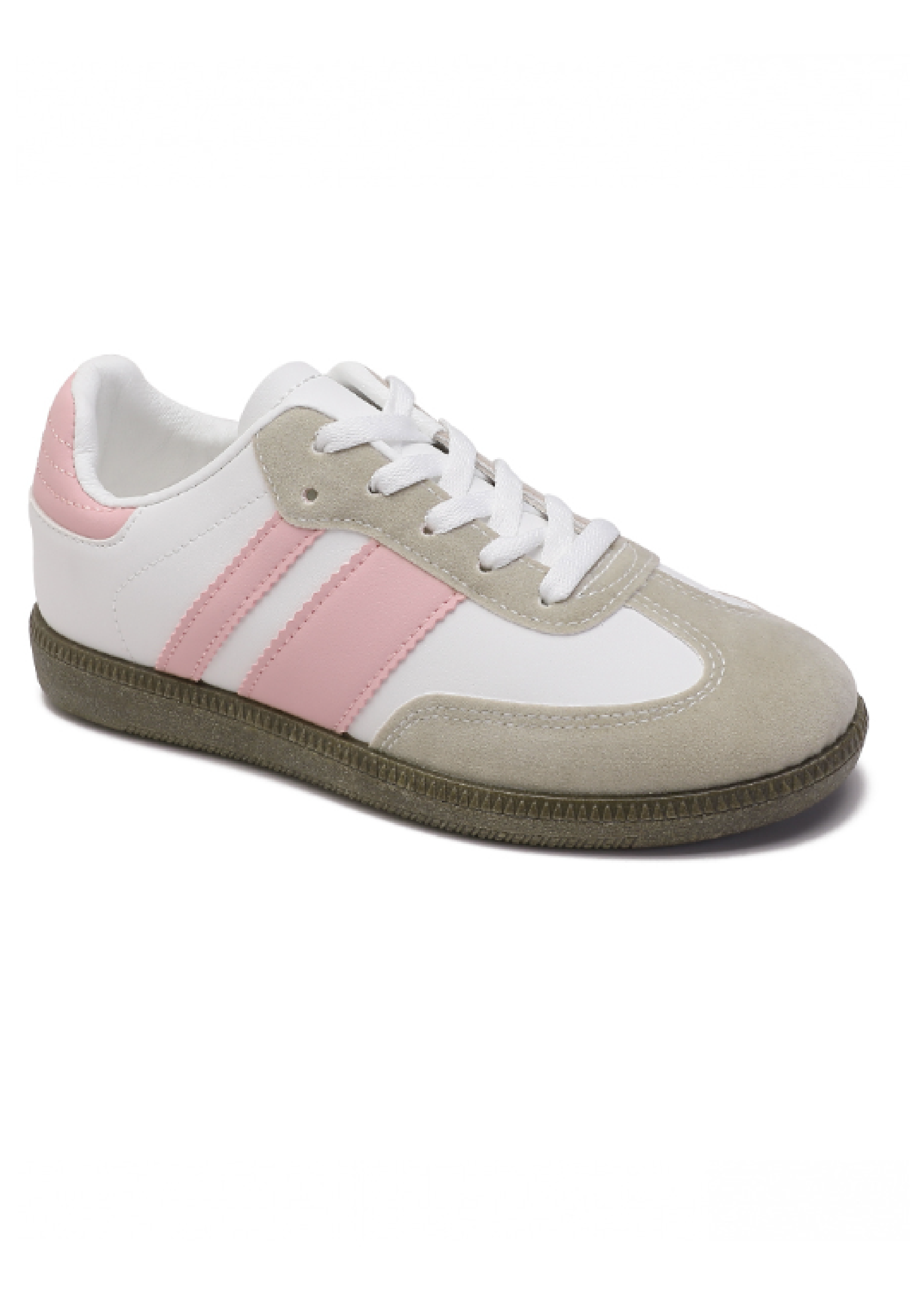 Larsa White/Pink Lace Up Sneakers