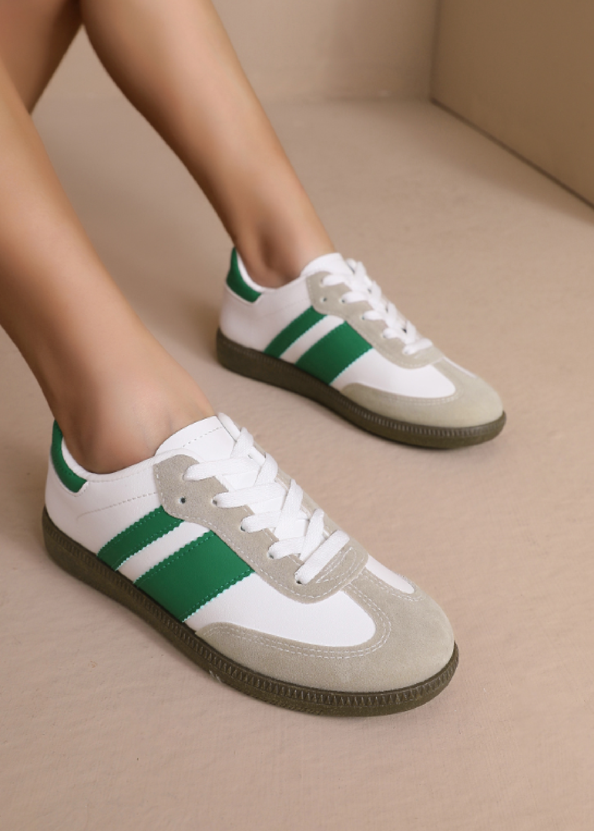 Larsa White/Green Lace Up Sneakers