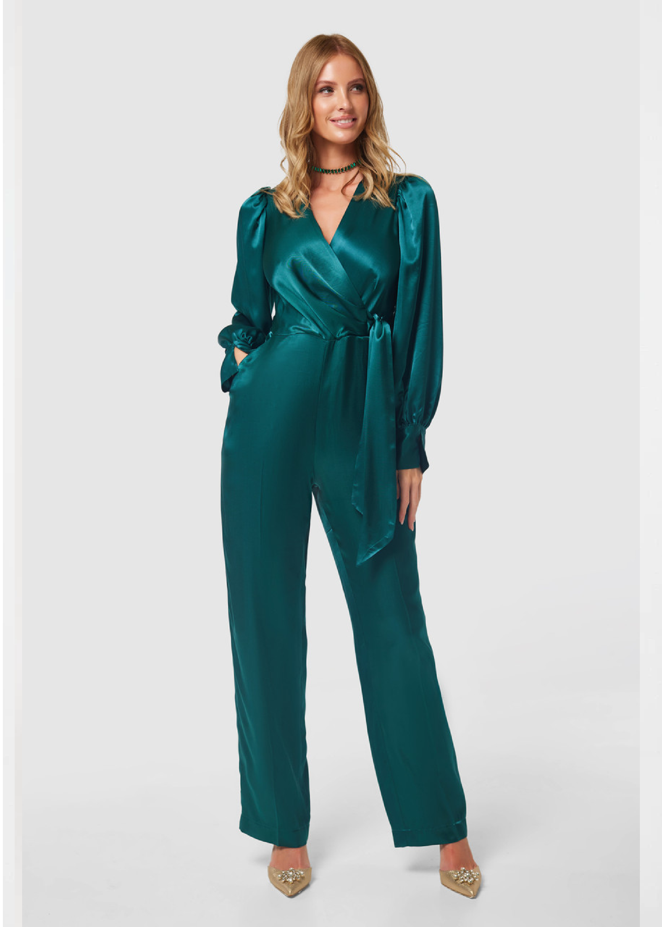 Toriana Teal Wrap Jumpsuit