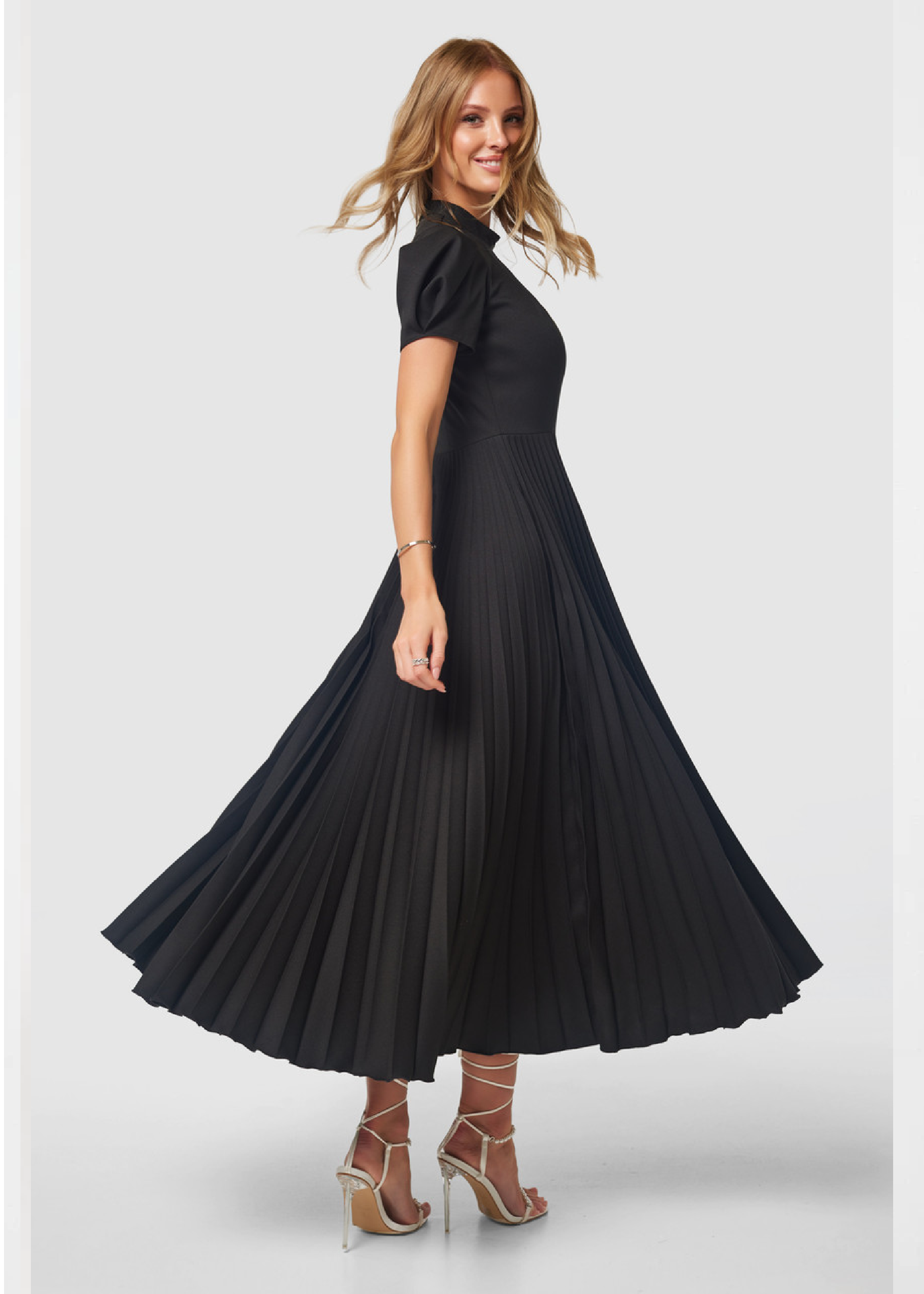 Lilia Black Pleated Midi Dress