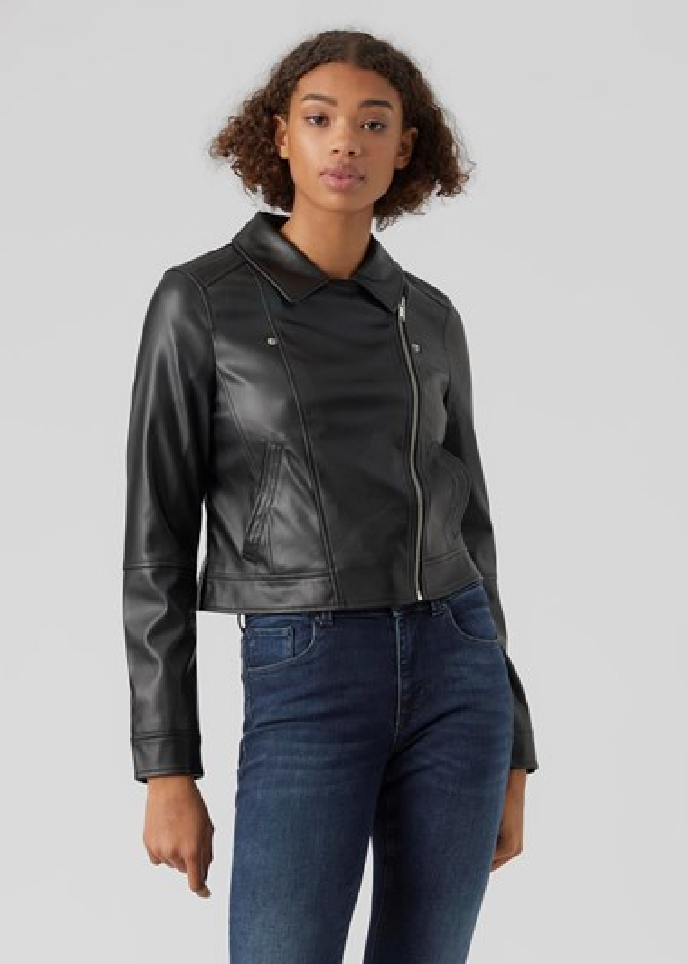 Bella Black Coated Biker Jacket