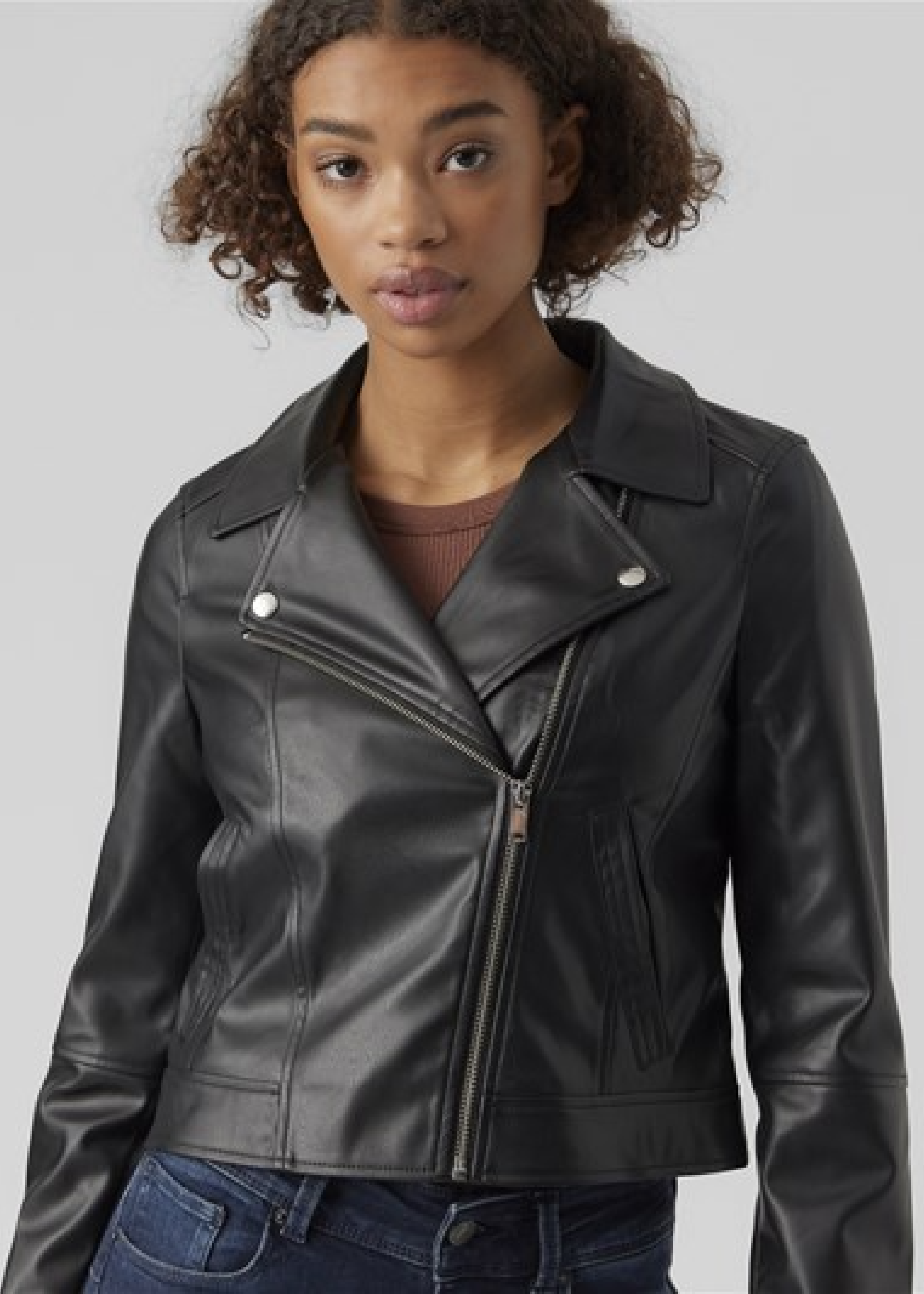 Bella Black Coated Biker Jacket