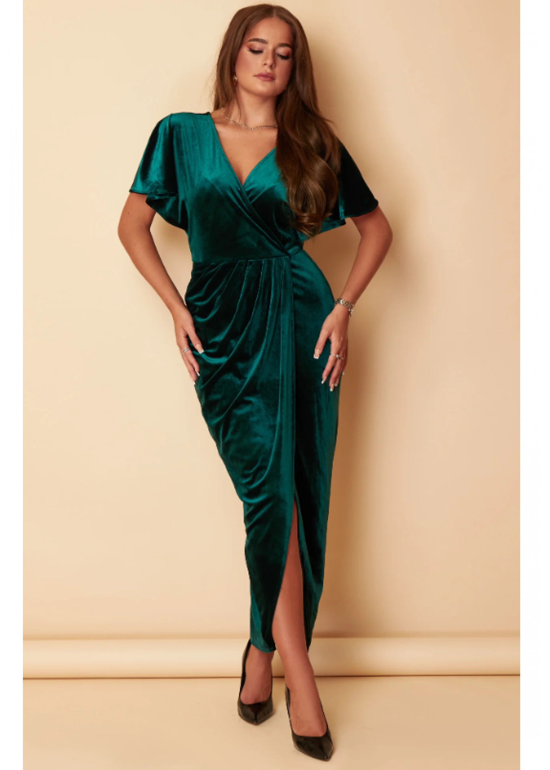 Preslee Forest Green Velvet Wrap Maxi Dress
