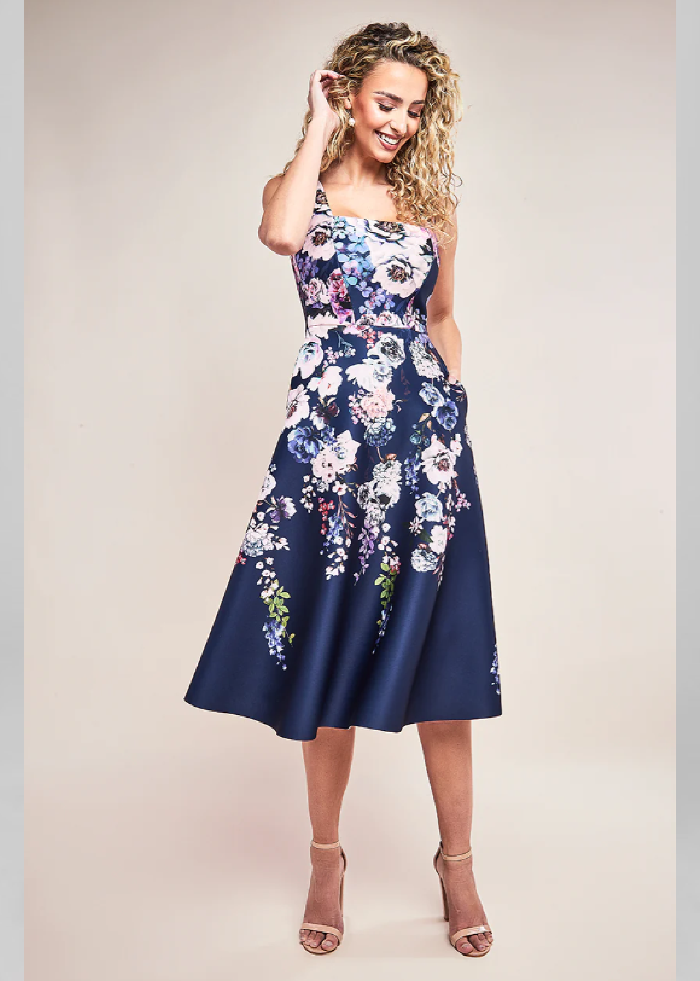 Bethany Navy Scuba Foam Floral Dress