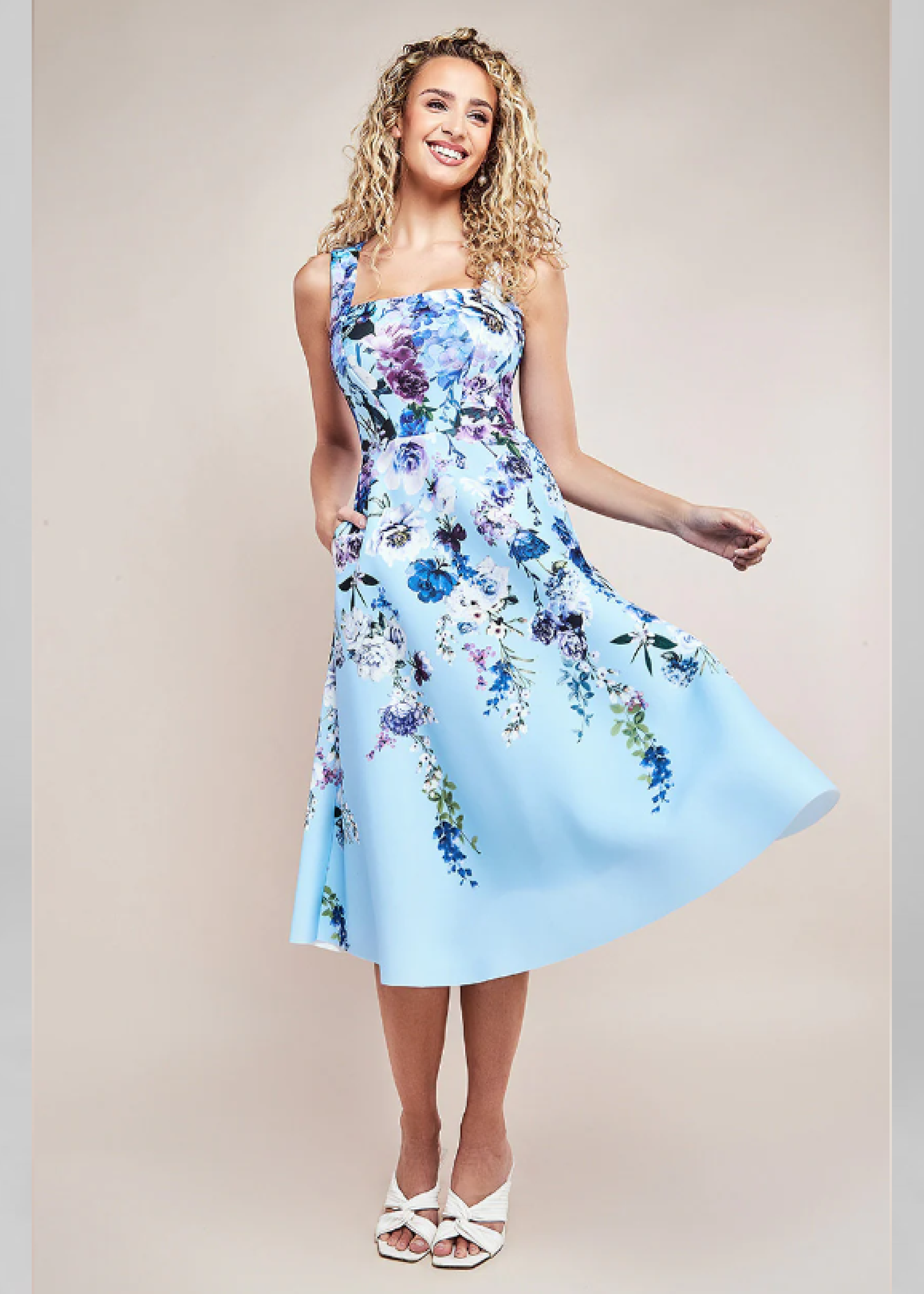 Bethany Light Blue Scuba Foam Floral Dress