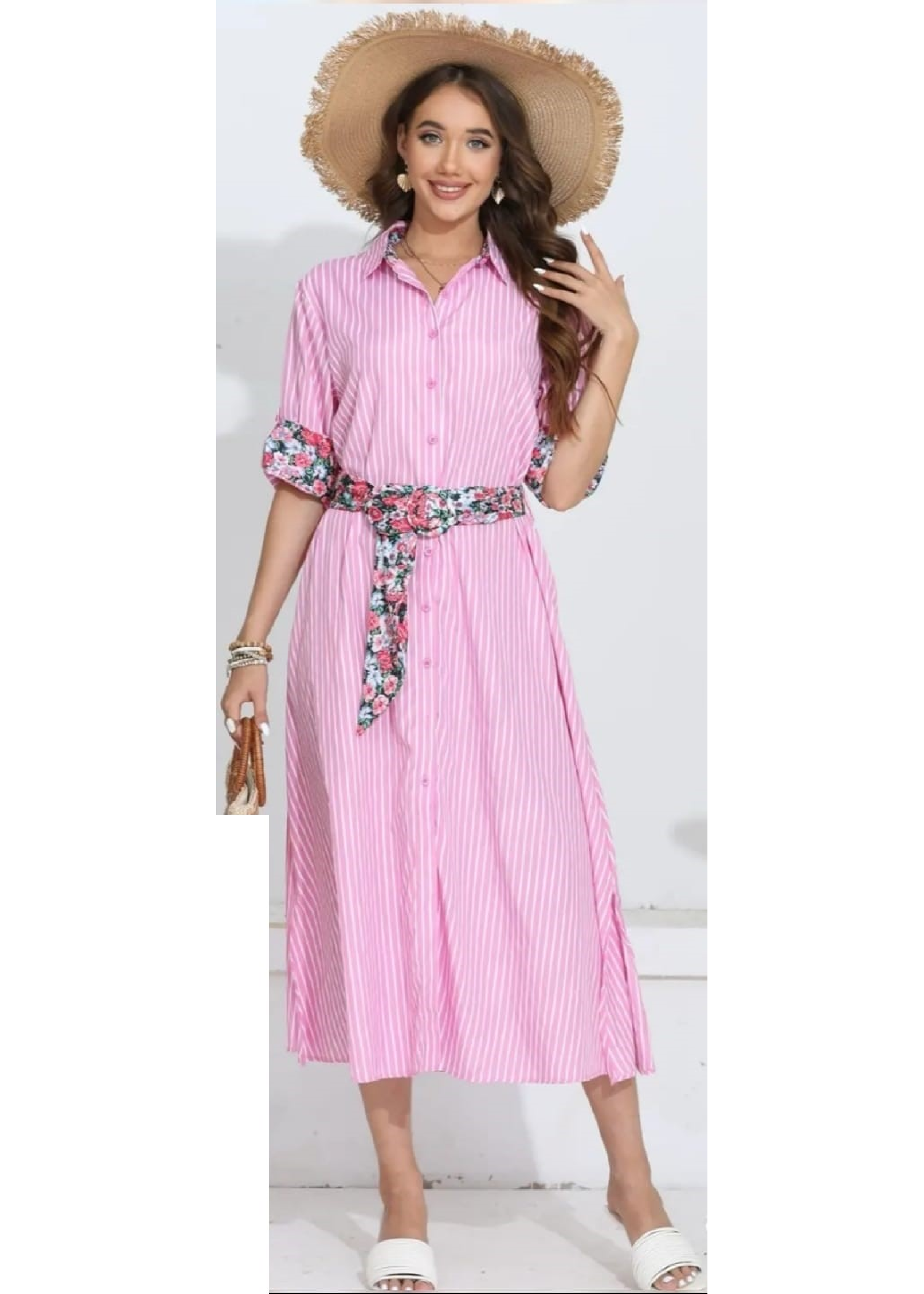 Arista Pink Floral Detail Shirt Dress