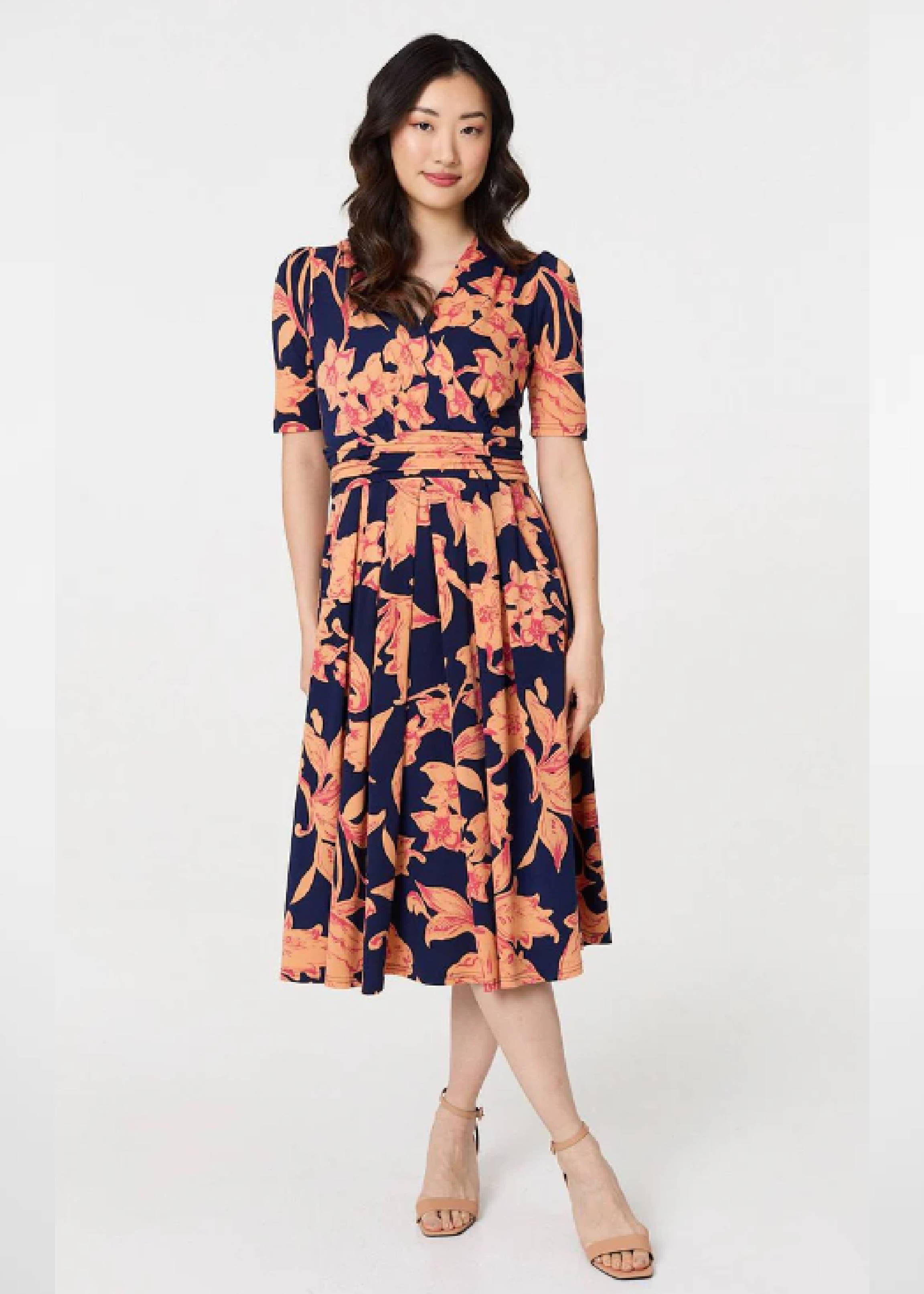 Harper Navy Wrap Midi Dress