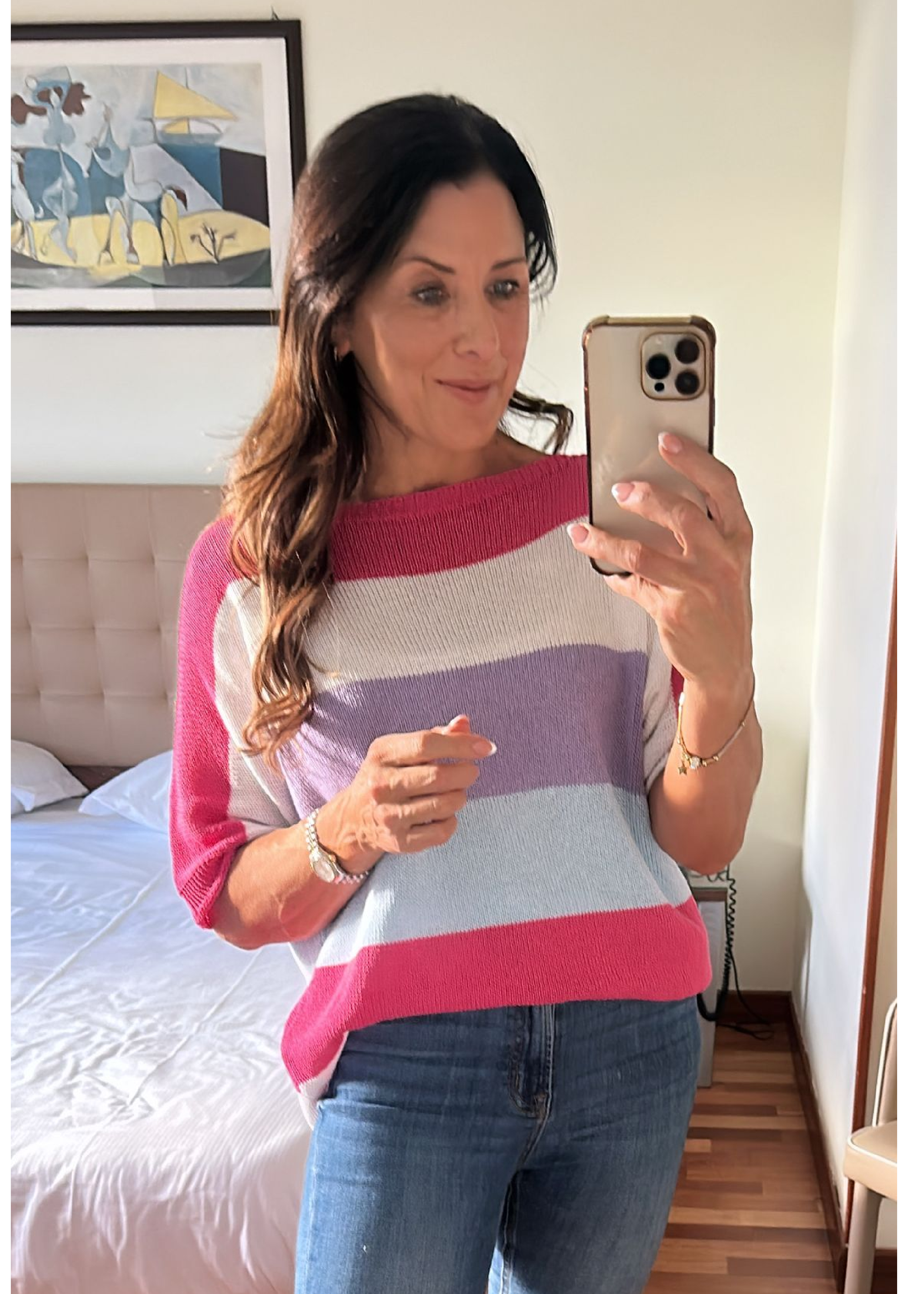 Glenis Fuchsia And White Stripe Sweater