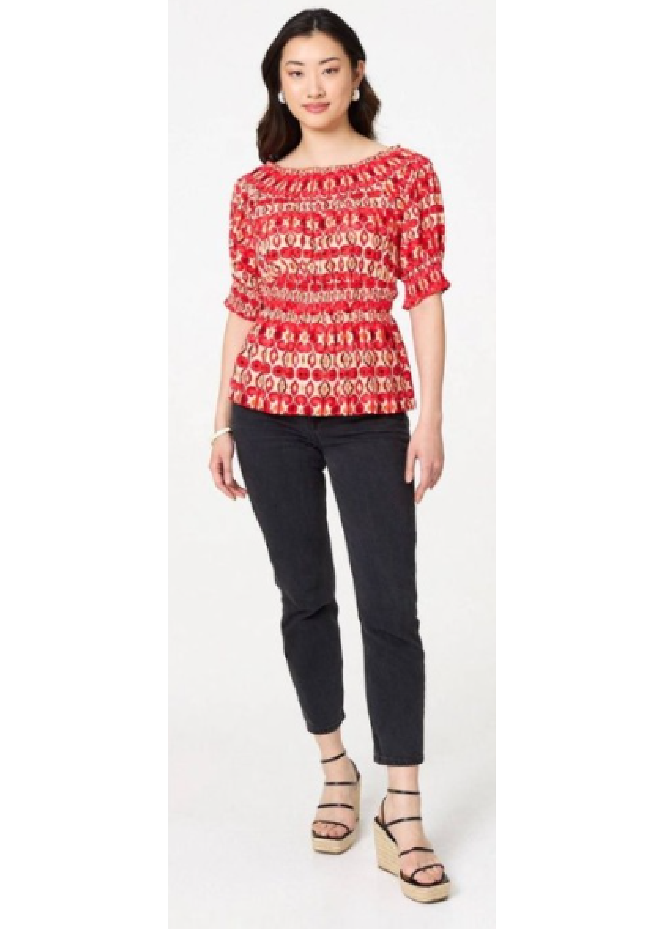 Olga Red Ikat Print Peplum Blouse