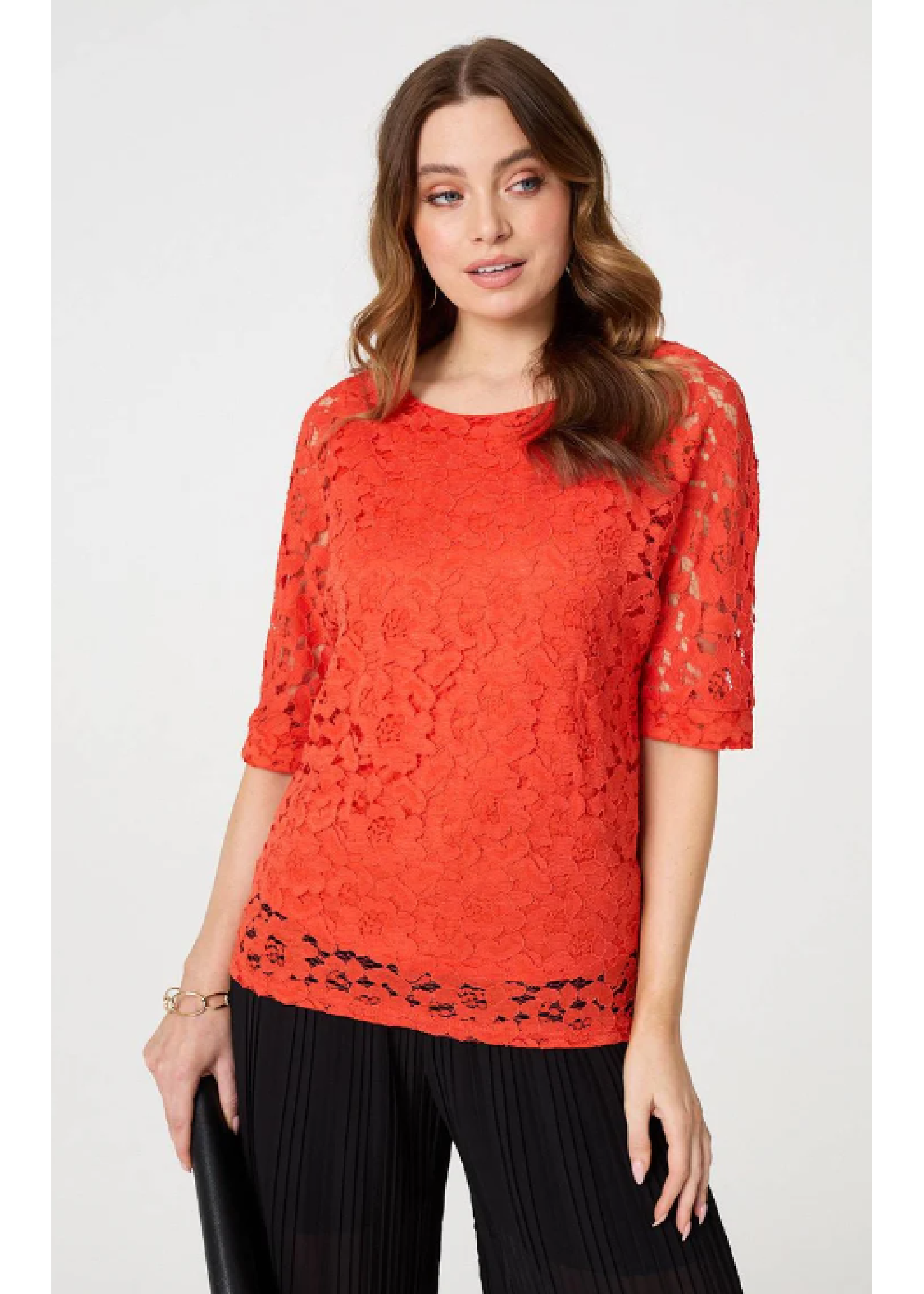 Deirdre Coral Floral Lace Blouse