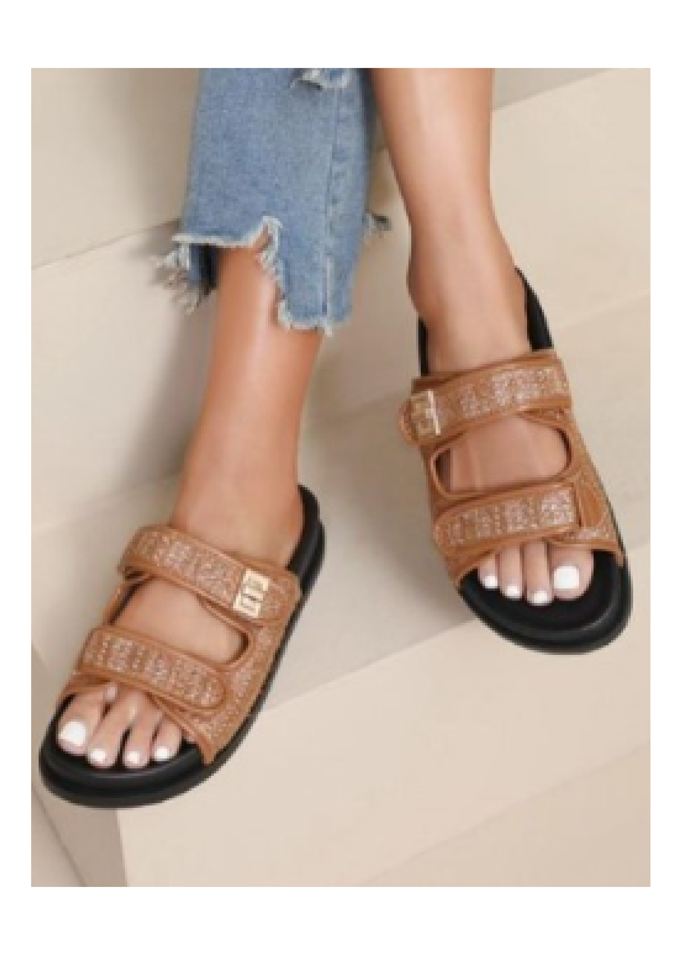 Maddie Camel Double Strap Sandals