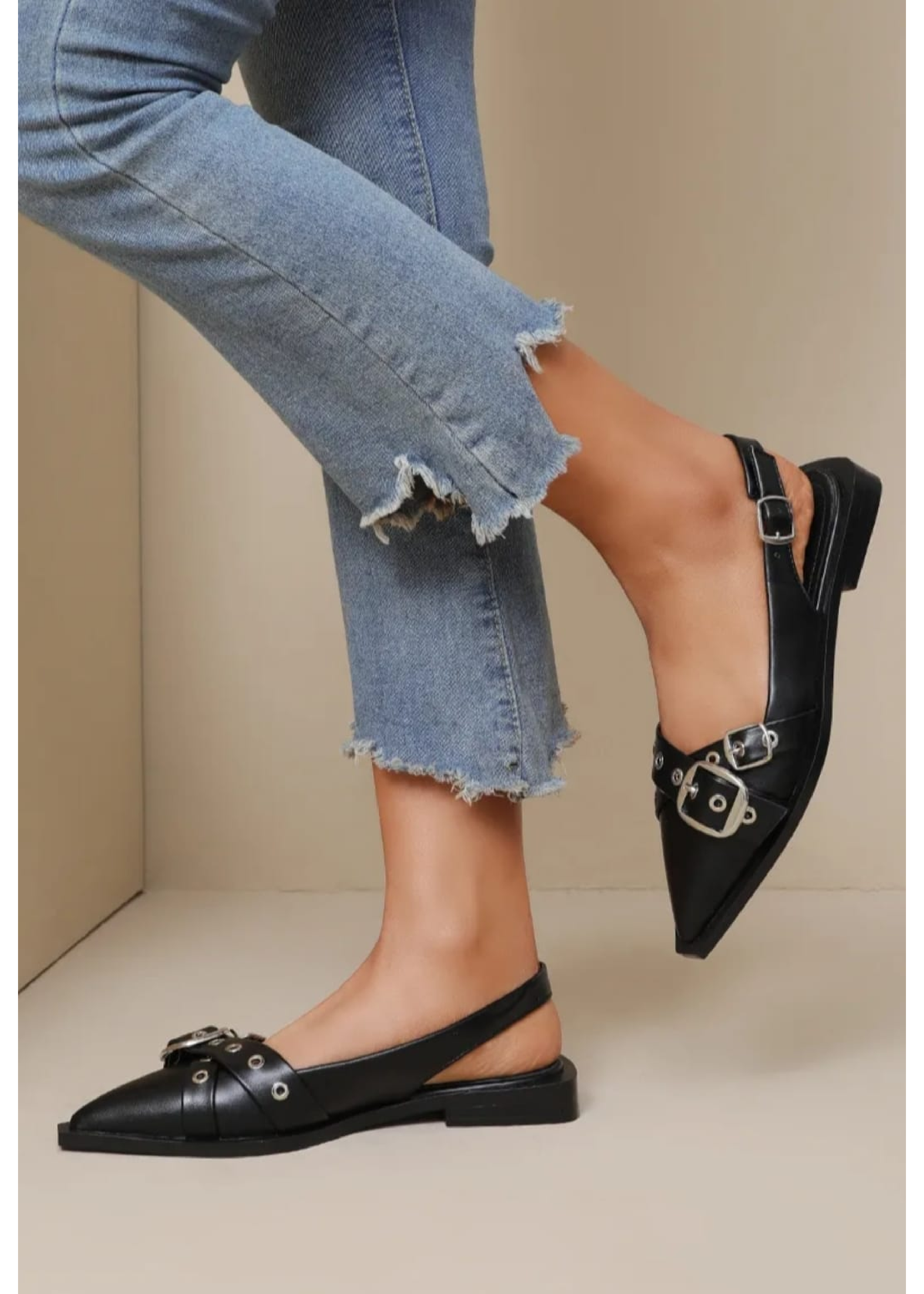 Zola Black Pointed Slingback Loafers