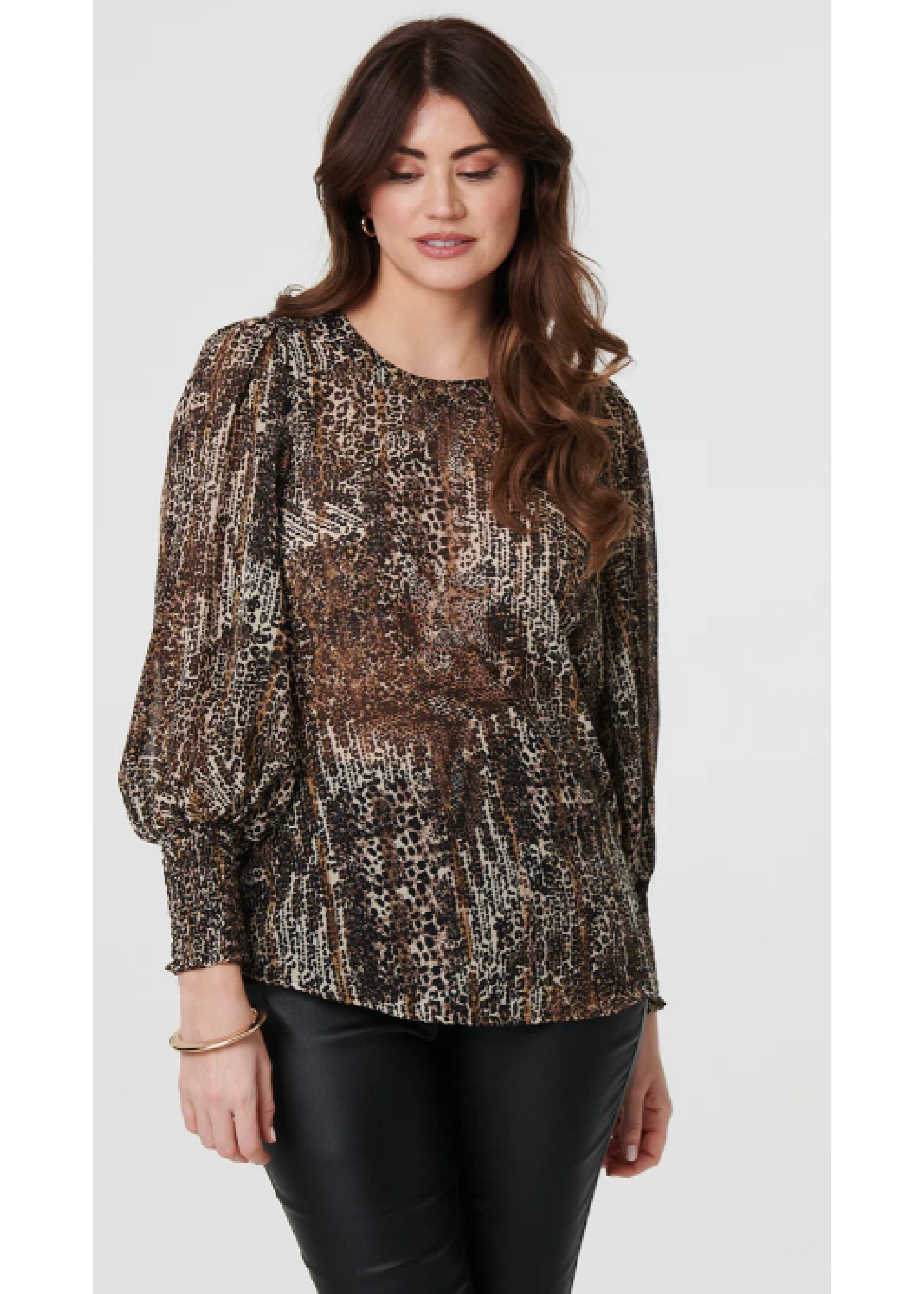 Maeve Beige Animal Print Mesh Blouse